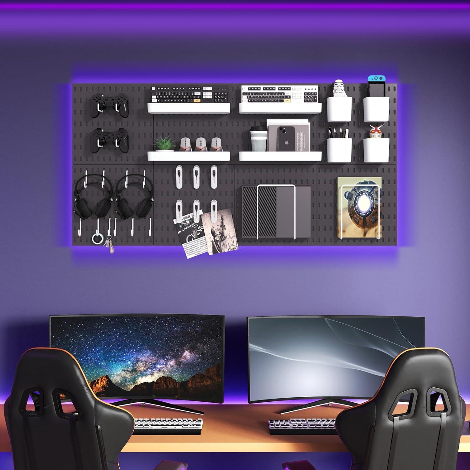 Kit de Tableros Perforados VEOFEMLEA 8 Paneles 30 Accesorios Negro