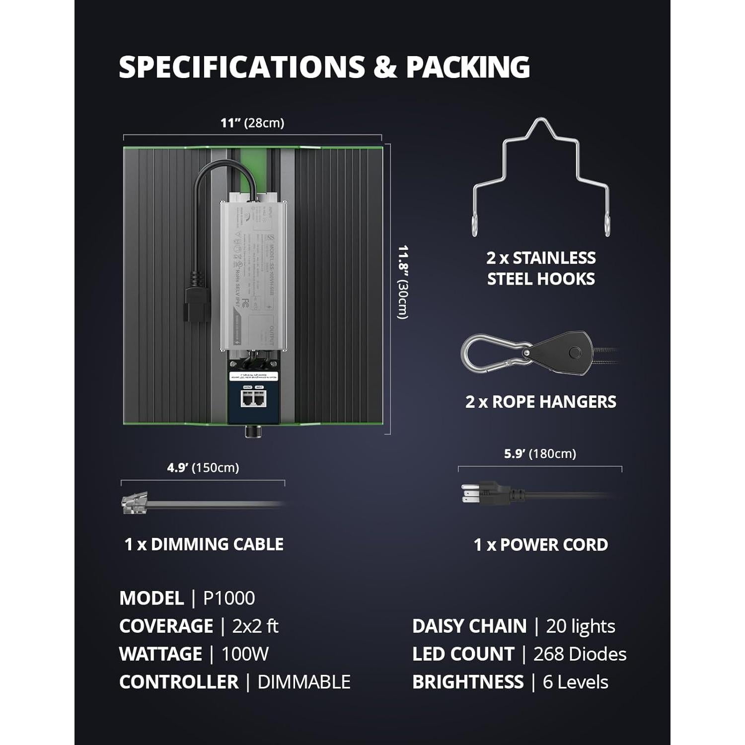 Luz LED de Cultivo VIPARSPECTRA P1000 100W Espectro Completo