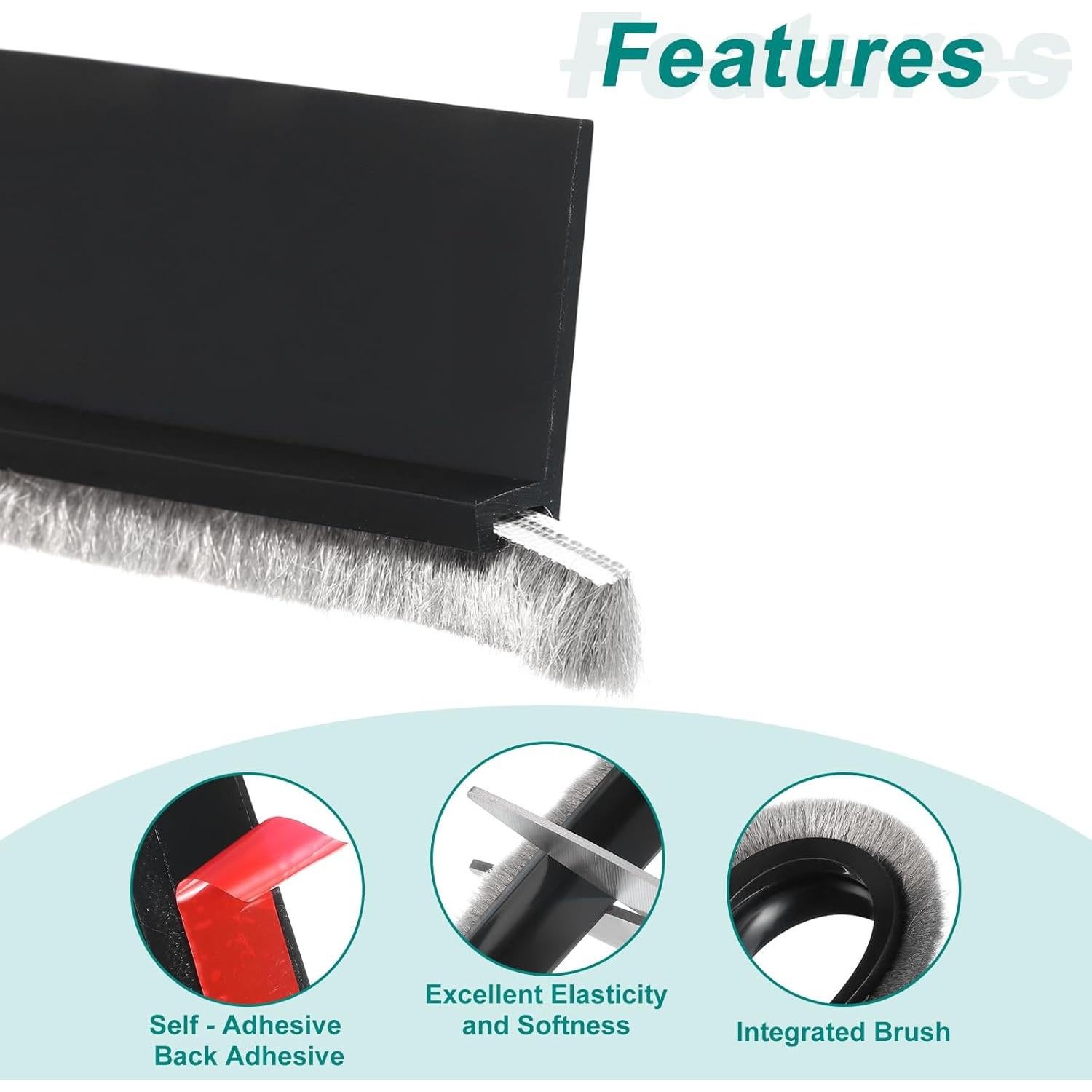 Barrera de Puerta uxcell 100 cm x 5 cm TPE Aislante Negro