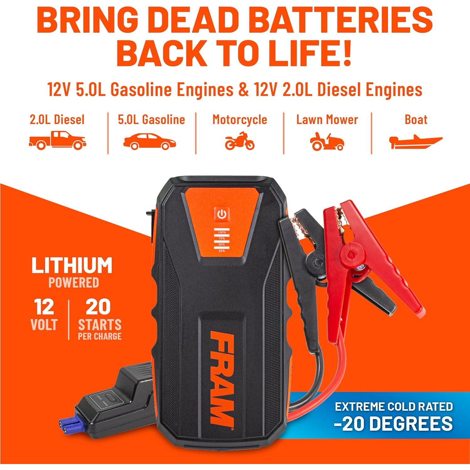 Arrancador de Batería de Coche FRAM 12000mAh 800A 12V