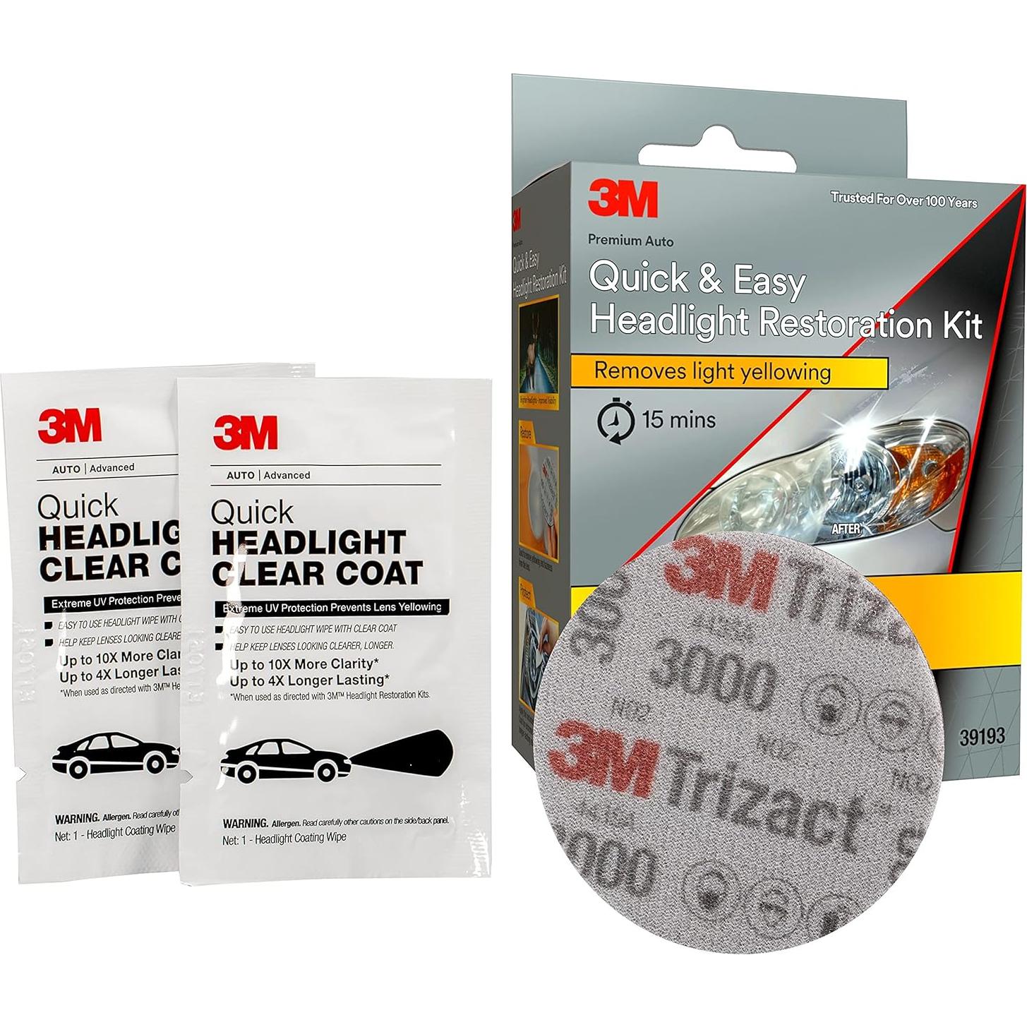 Kit de Restauración de Faros 3M 39193, Elimina Amarillento Rápido