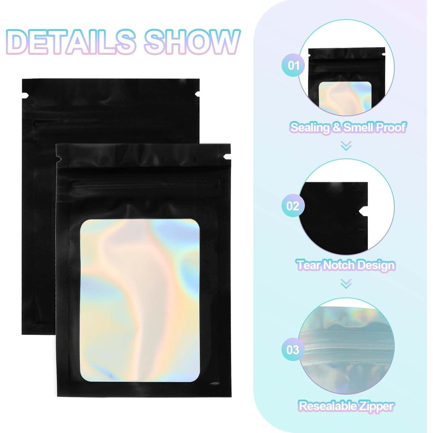 Bolsas de Empaque Holográficas PATIKIL 7x10 cm 50 Pcs