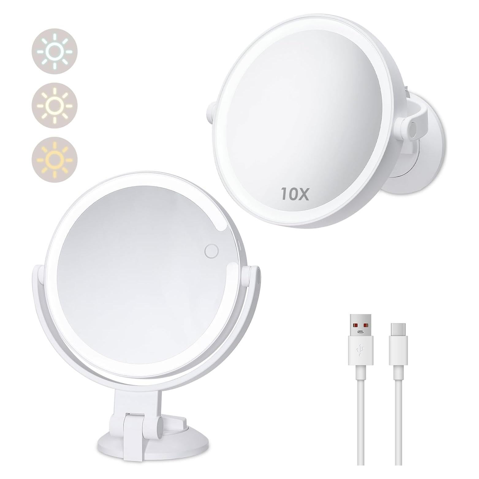 Espejo de Ducha Iluminado LUKYMIRO 1X 10X Recargable