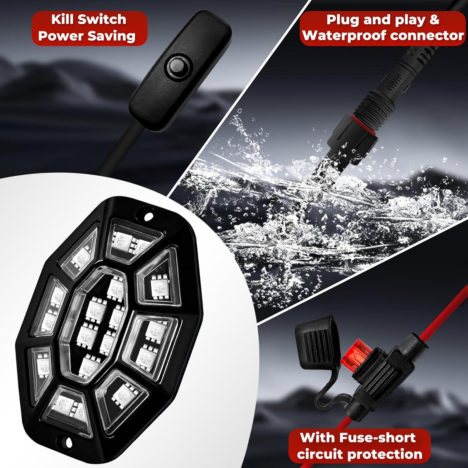 Luces de Rocas RGB Auto Buero 6 Pods 108 LEDs Impermeables