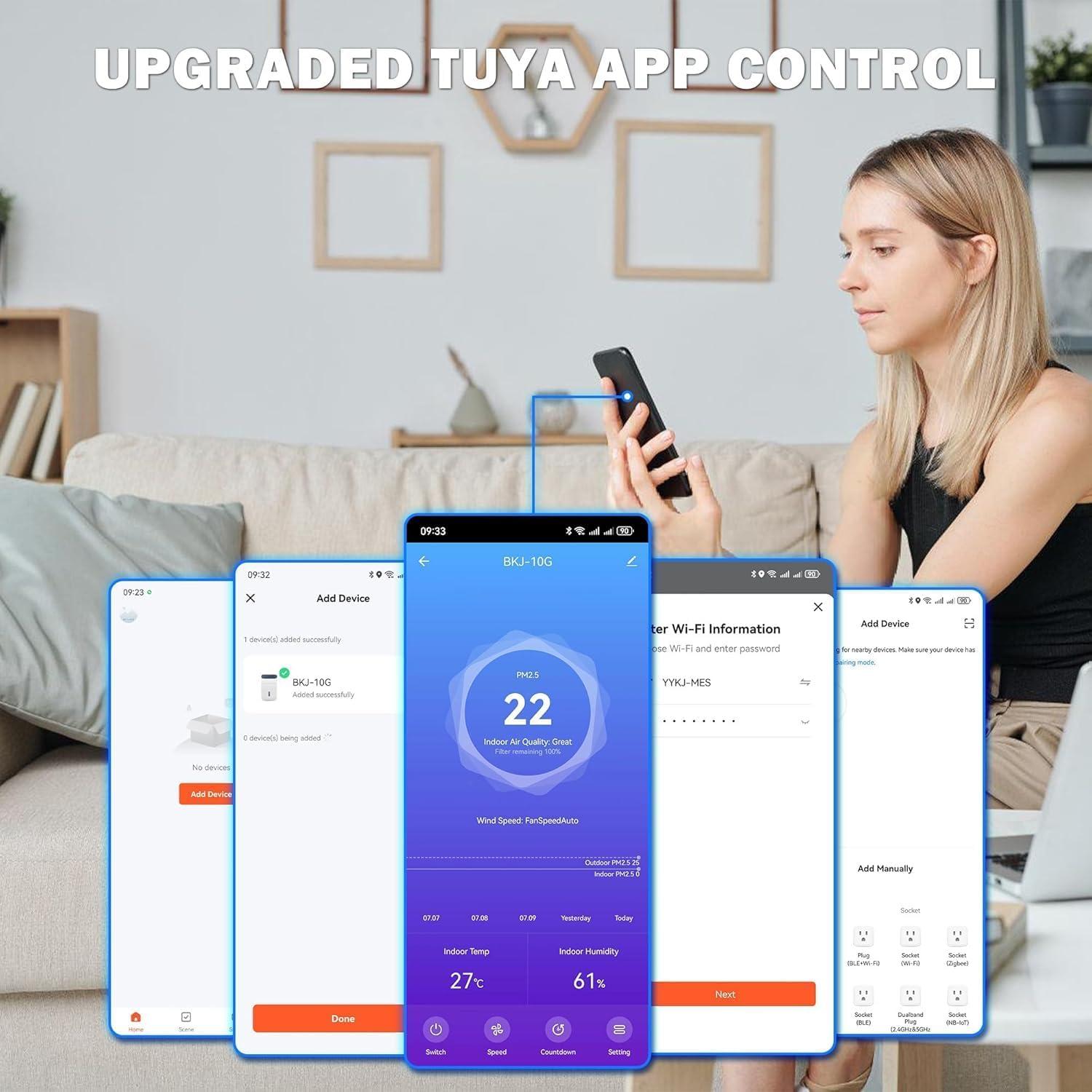 Purificador de Aire POXURIO H13 HEPA con Pantalla PM2.5 55.74 m²