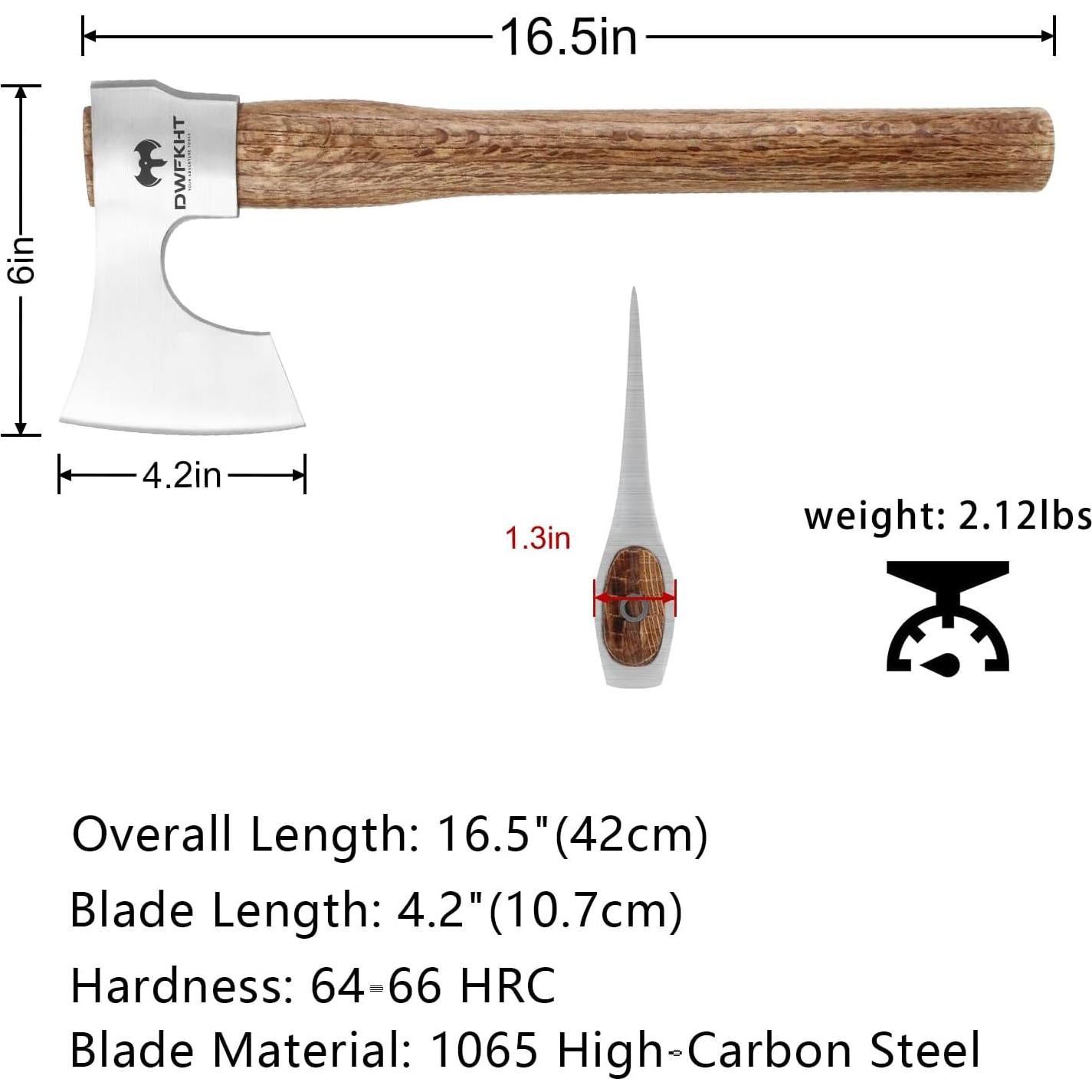 Hacha de Lanzamiento DWFKHT 41.91 cm Acero 1065 Mango Madera