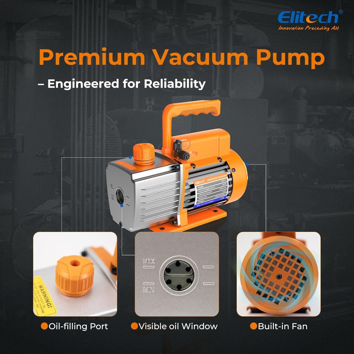 Bomba de Vacío Elitech NVP-3 3 CFM 1.5L/S 1/2HP para HVAC