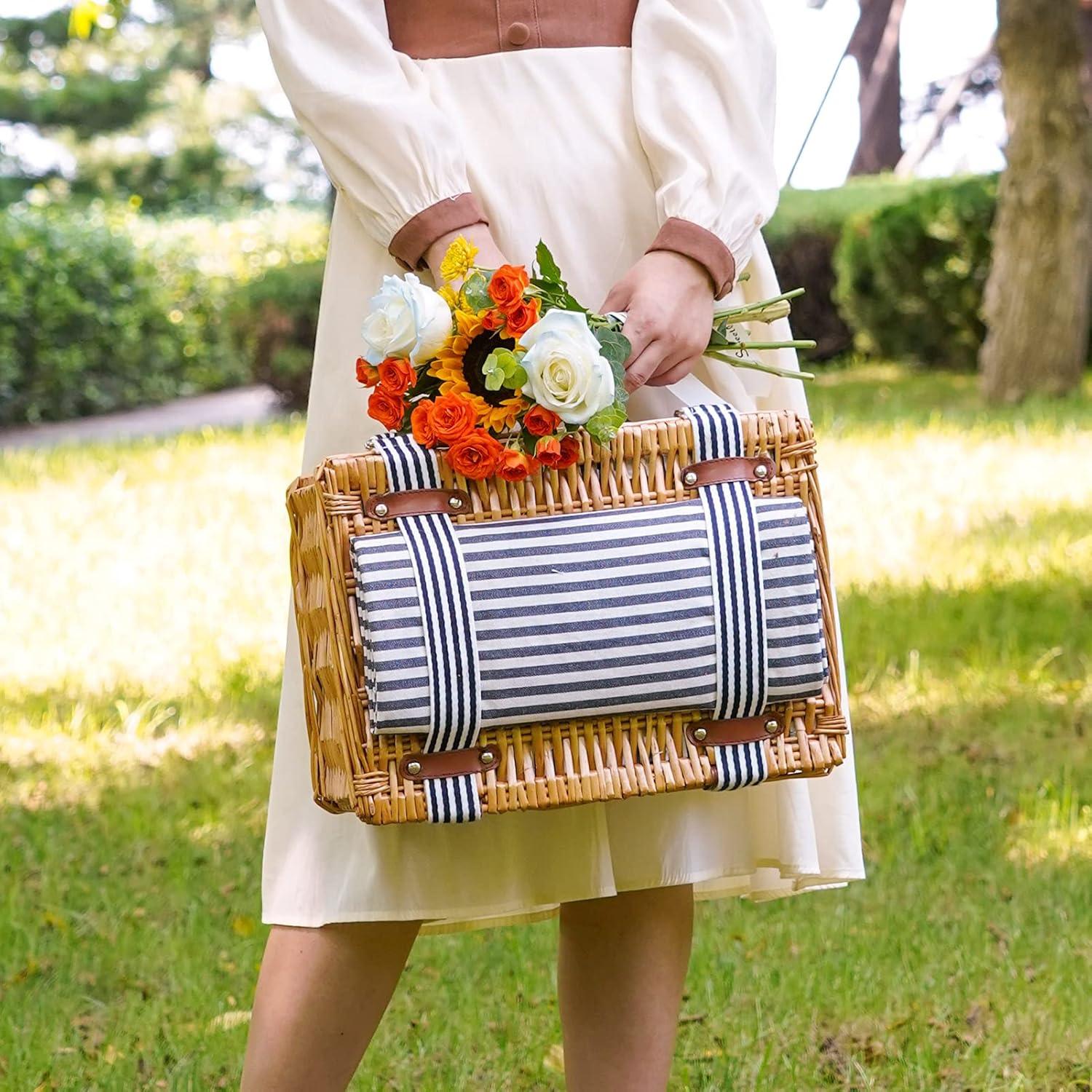Cesta de Picnic de Mimbre WICKERLAND para 2 Personas con Manta