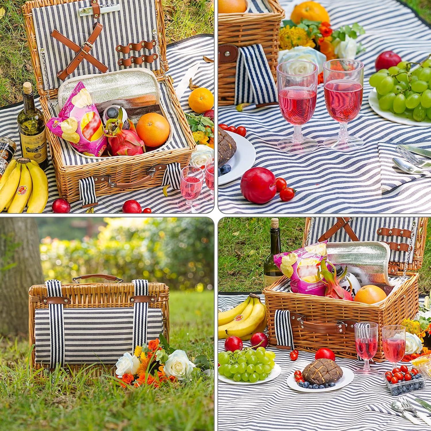 Cesta de Picnic de Mimbre WICKERLAND para 2 Personas con Manta