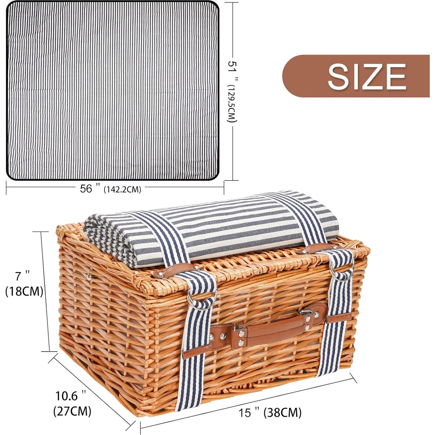 Cesta de Picnic de Mimbre WICKERLAND para 2 Personas con Manta