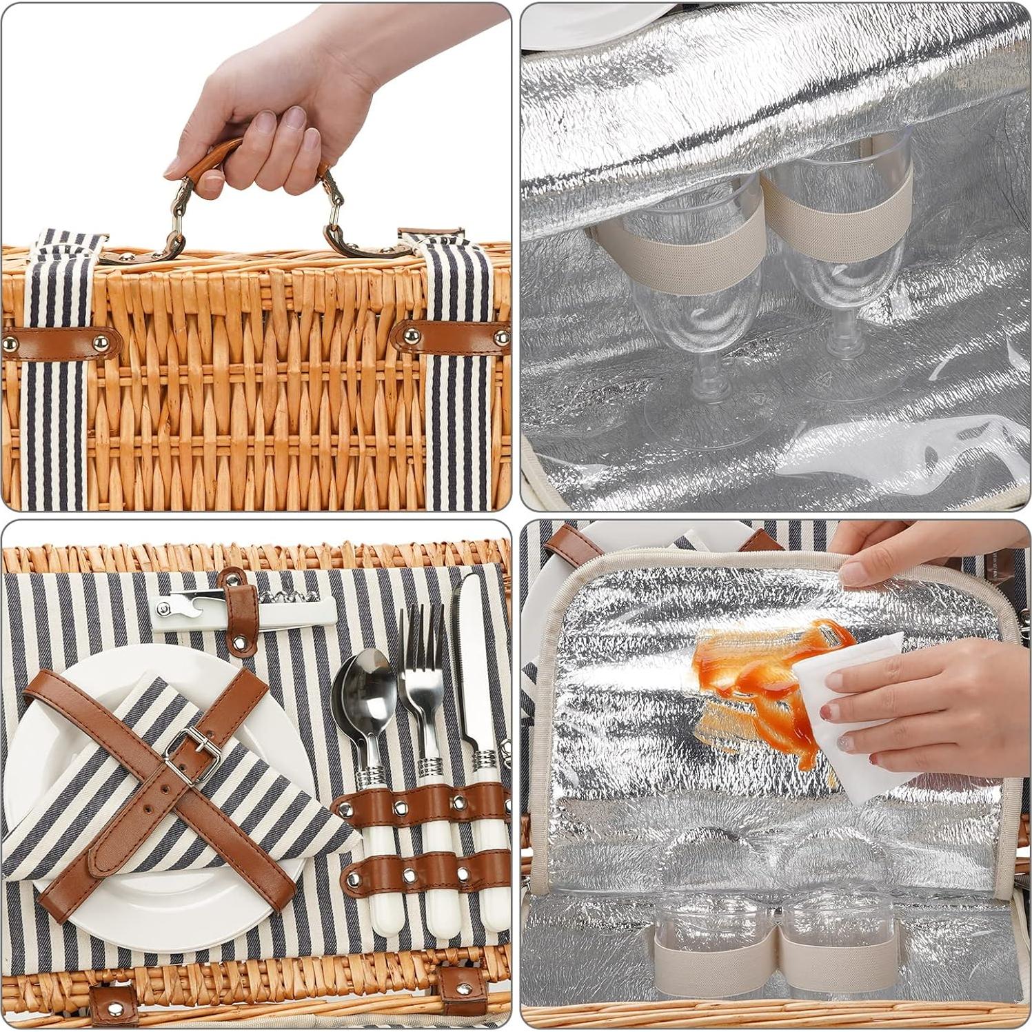 Cesta de Picnic de Mimbre WICKERLAND para 2 Personas con Manta