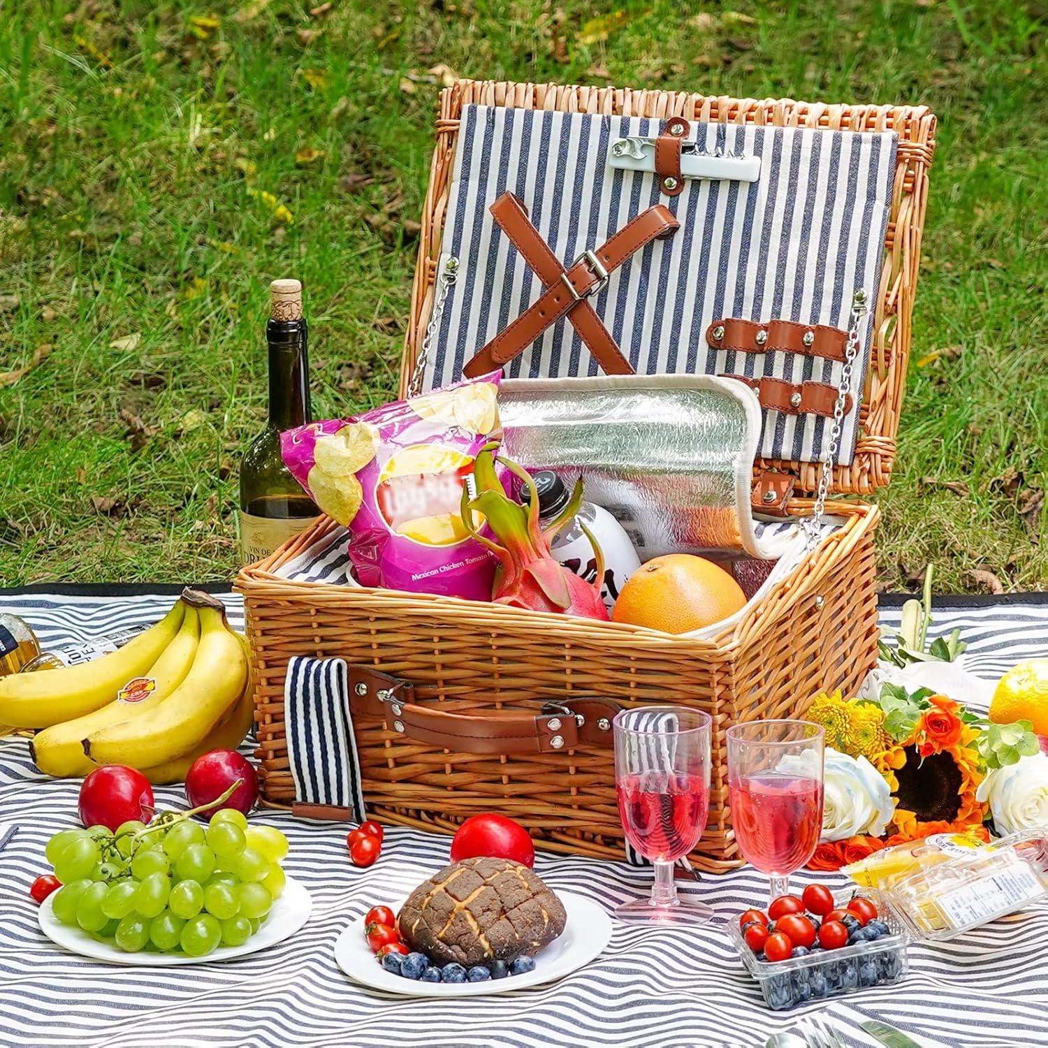 Cesta de Picnic de Mimbre WICKERLAND para 2 Personas con Manta