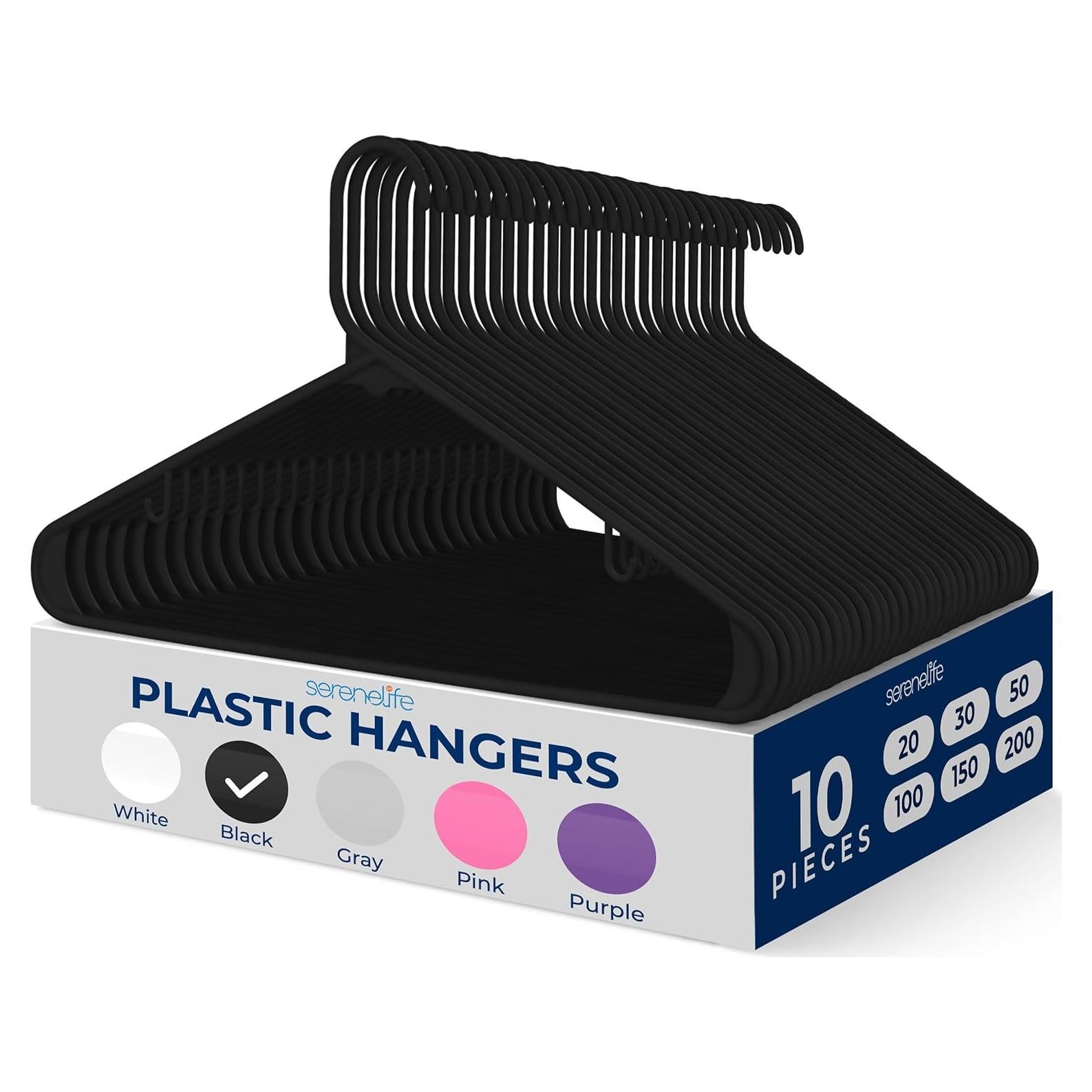 Perchas de Plástico SereneLife 10 Pack Antideslizantes Negro