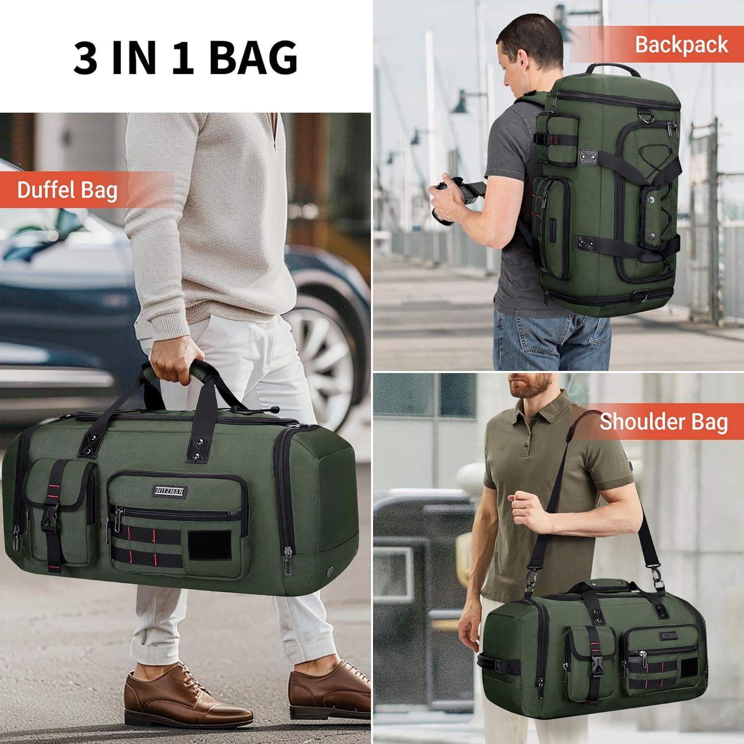 Bolsa de Viaje Duffel WITZMAN 3 en 1 para Hombres Verde