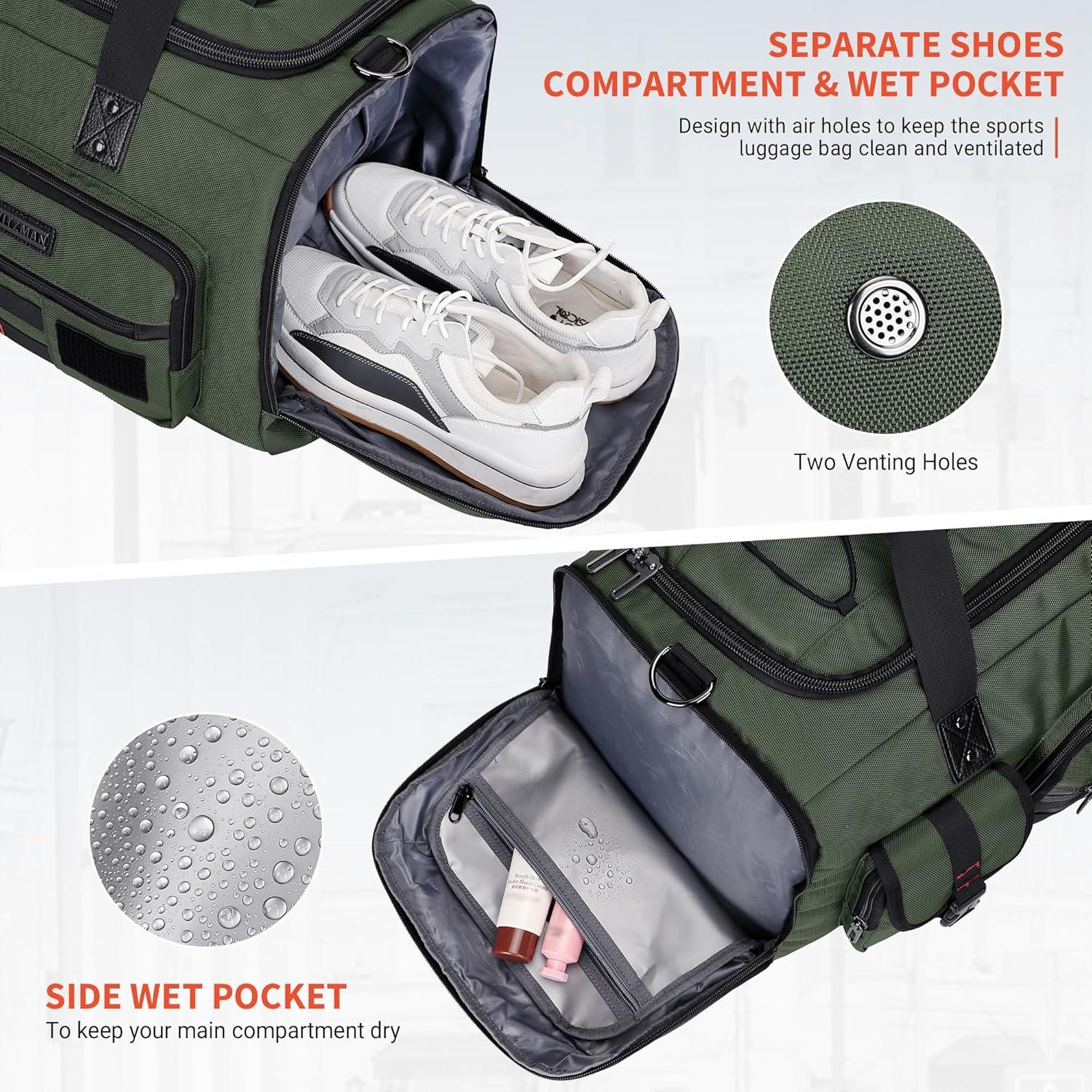 Bolsa de Viaje Duffel WITZMAN 3 en 1 para Hombres Verde