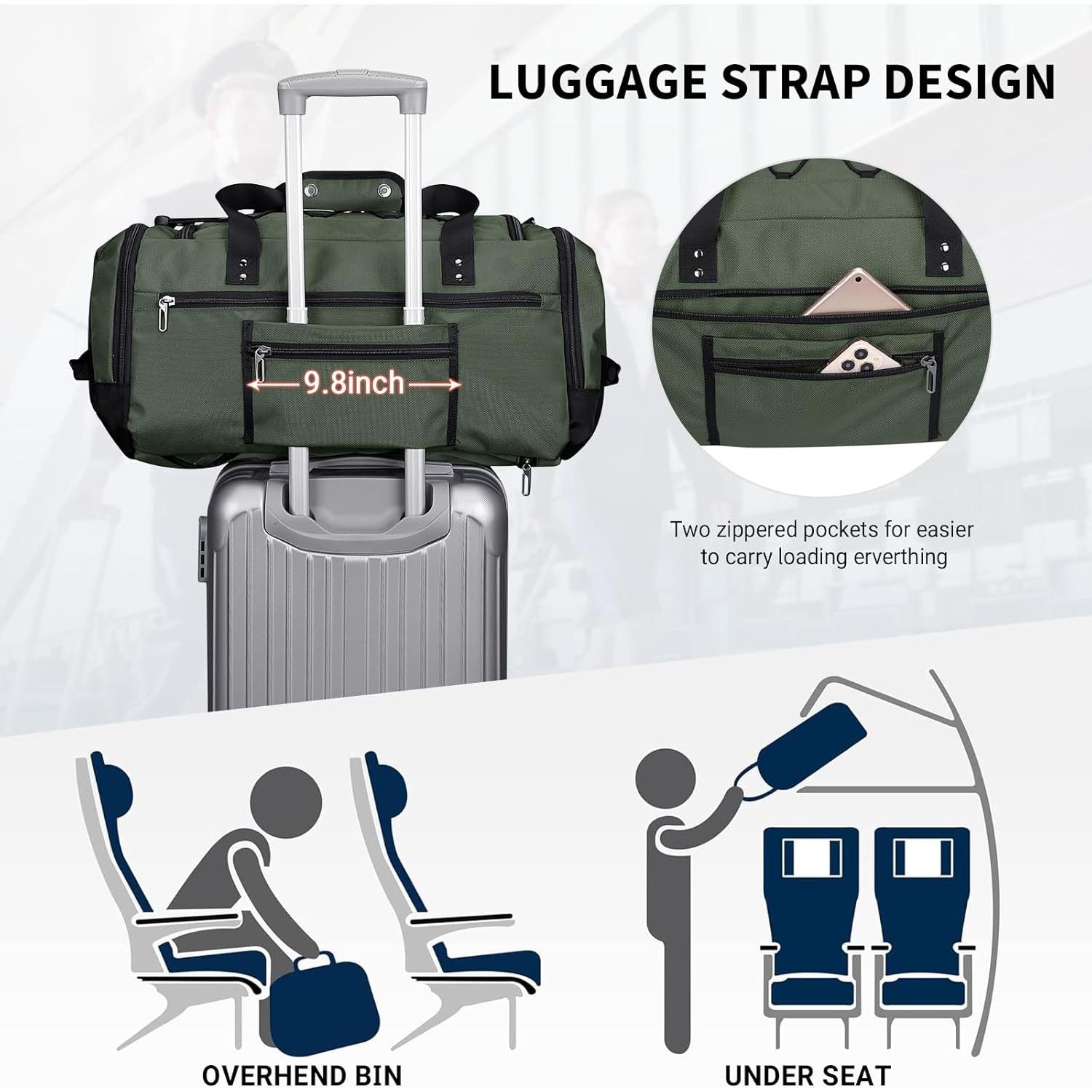 Bolsa de Viaje Duffel WITZMAN 3 en 1 para Hombres Verde