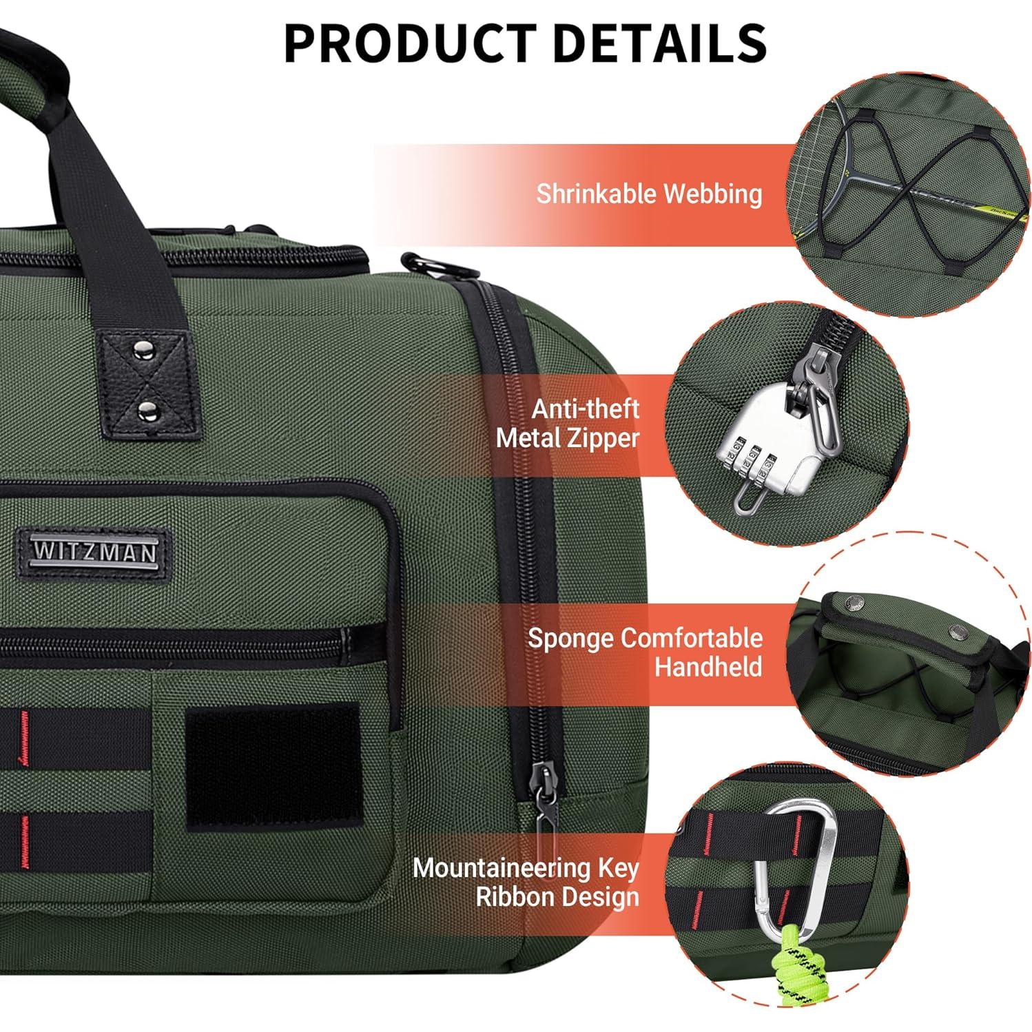 Bolsa de Viaje Duffel WITZMAN 3 en 1 para Hombres Verde