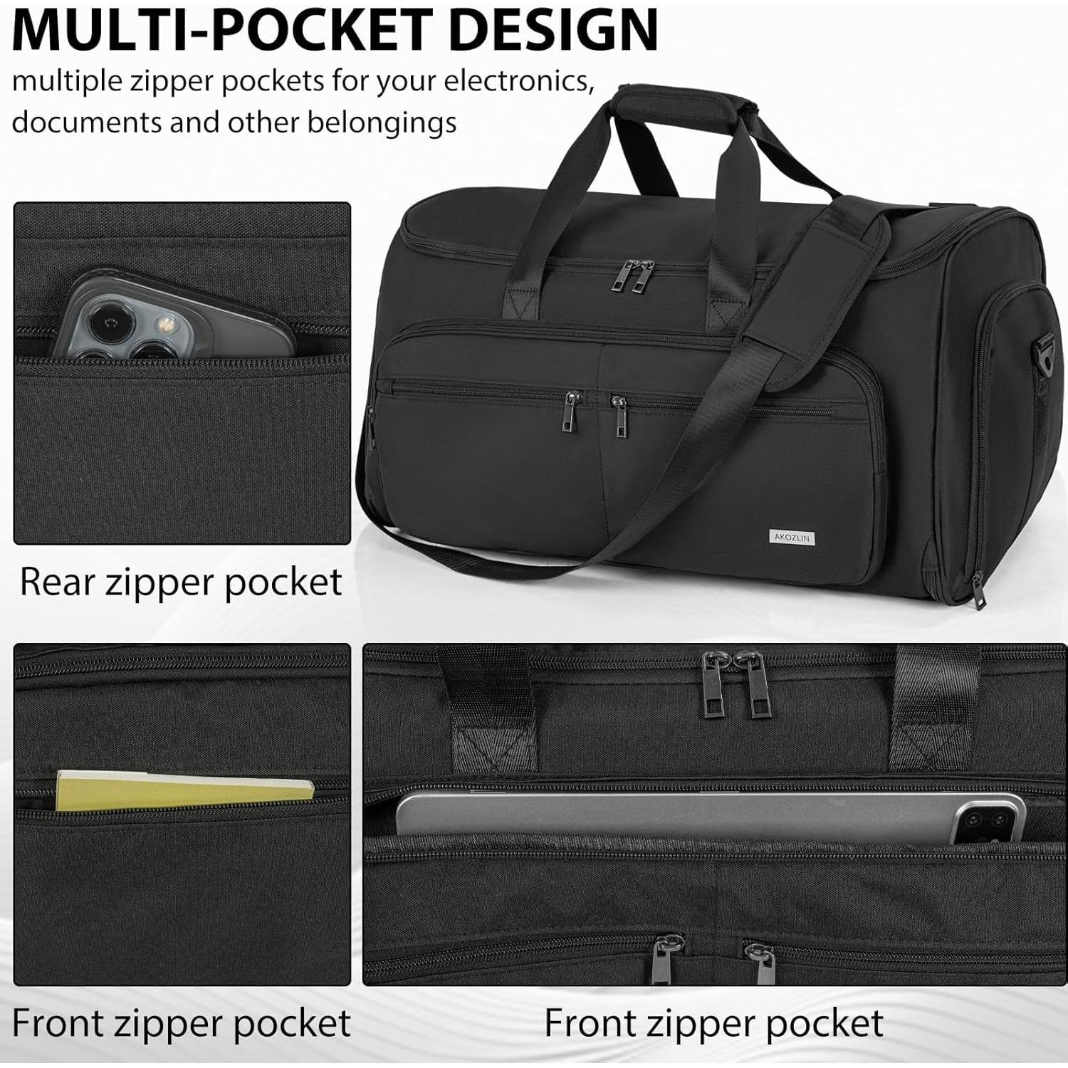 Bolsa de Ropa Convertible AKOZLIN 3 en 1 Negra para Viaje