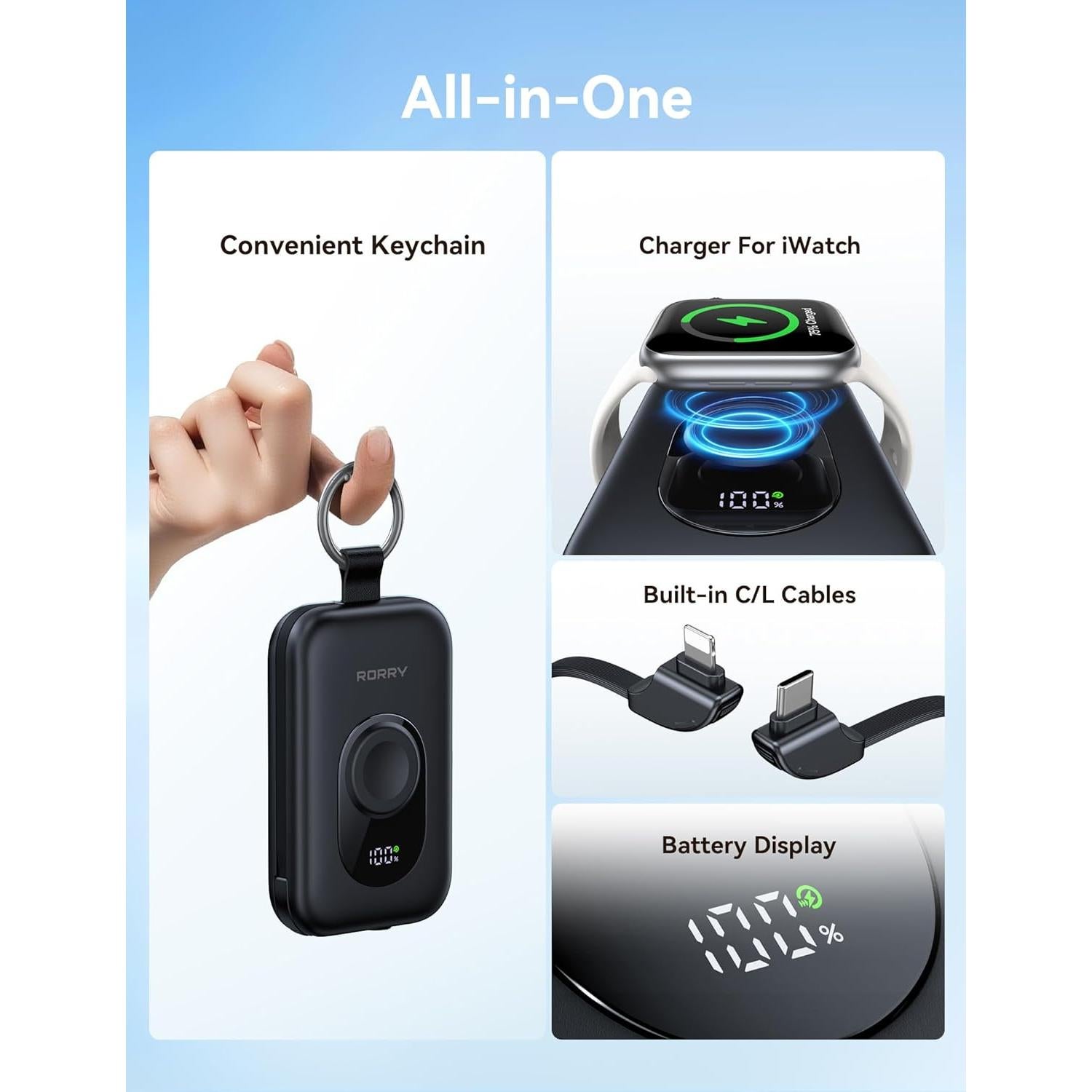 Cargador Portátil RORRY 20000mAh PD 30W Carga Rápida Negro