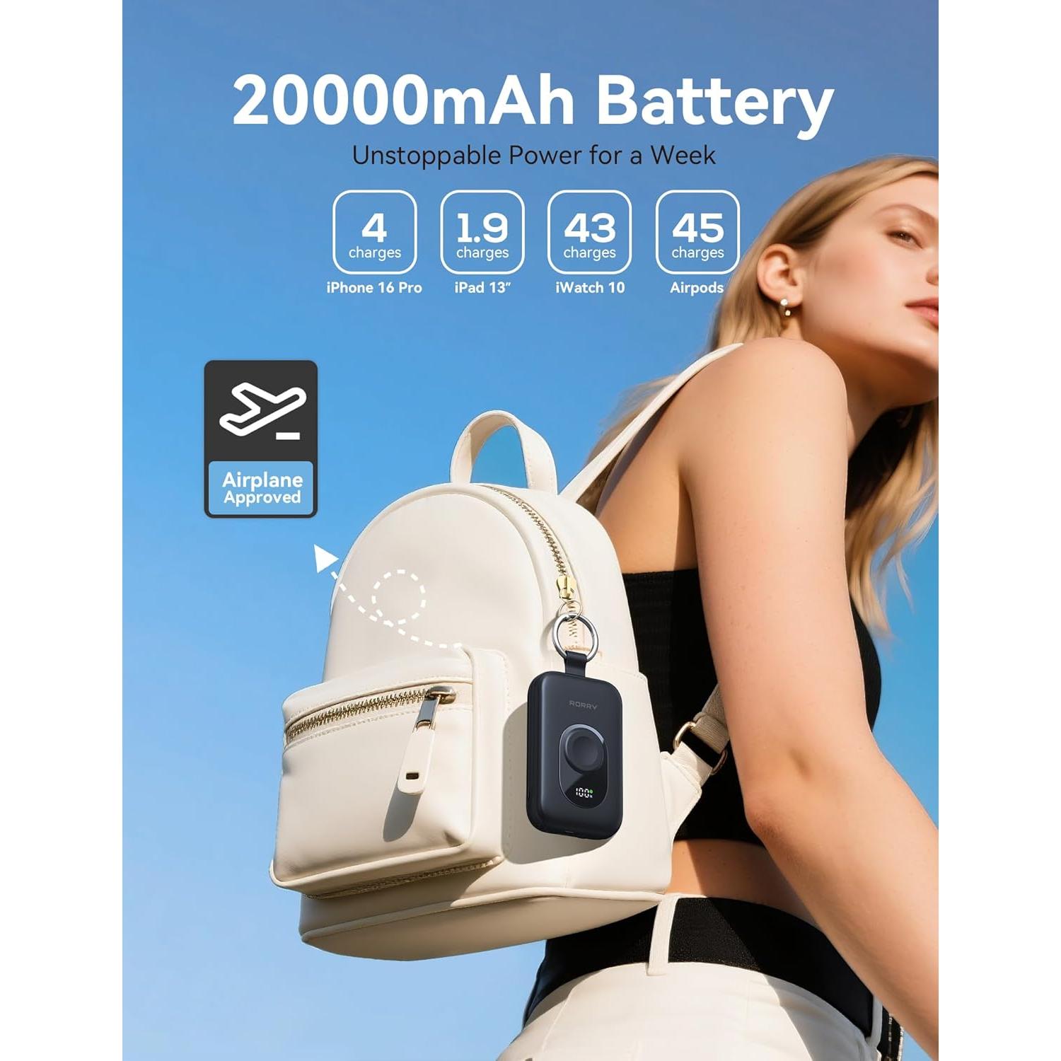 Cargador Portátil RORRY 20000mAh PD 30W Carga Rápida Negro