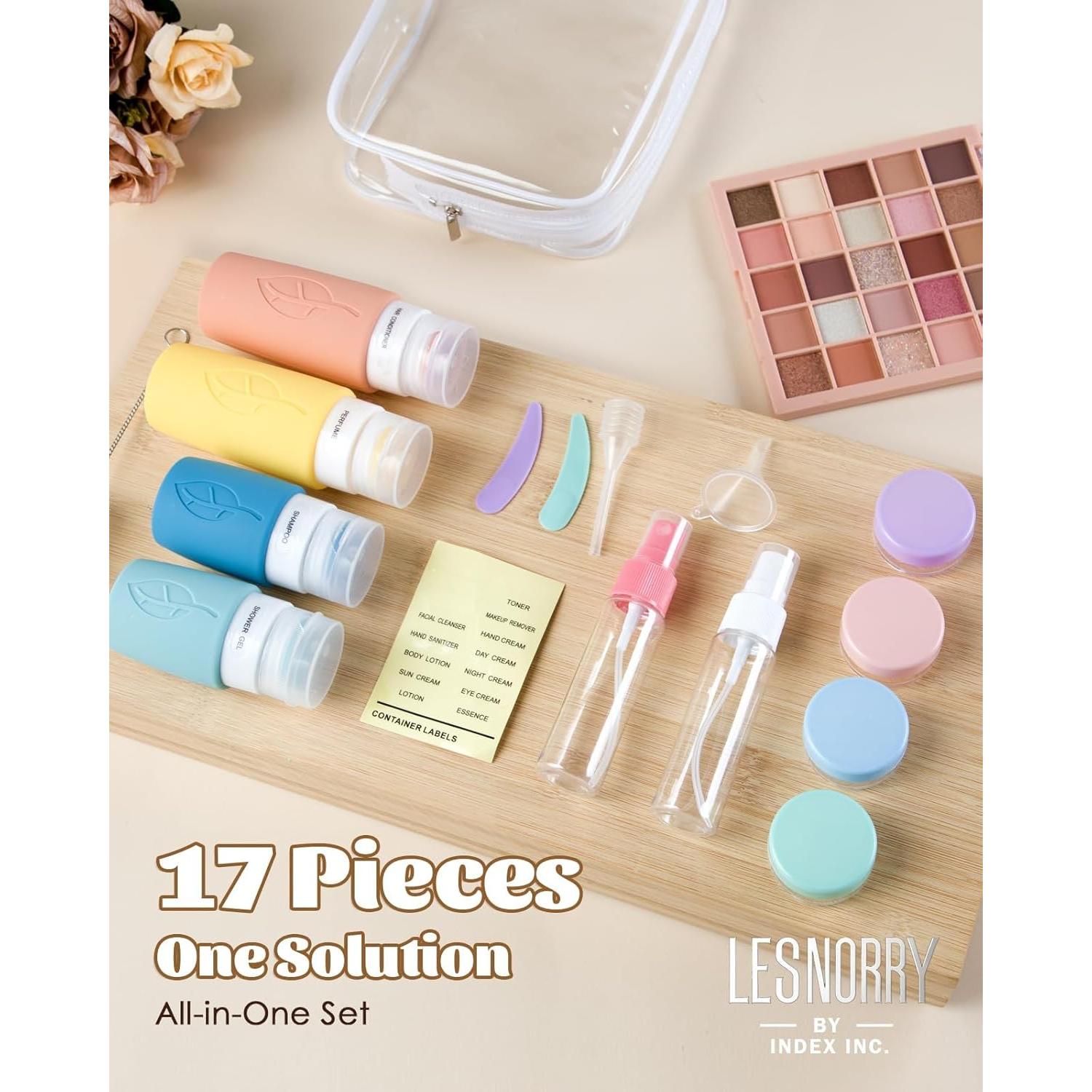Conjunto de Botellas de Silicona para Viaje Lesnorry 17 Pack TSA