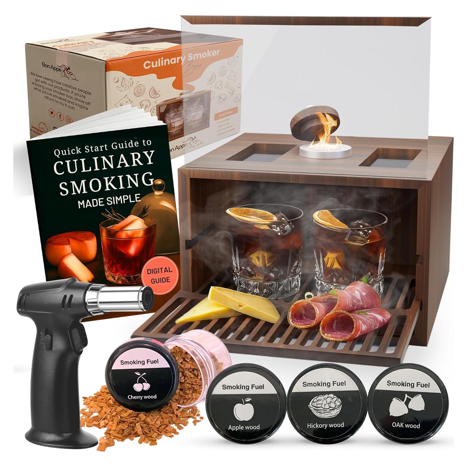 Caja de Ahumado Culinario Bon Apperoo con 2 Vasos y Astillas