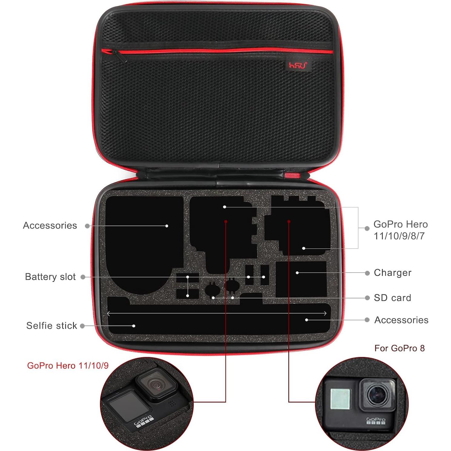 Funda Grande HSU para GoPro Hero 13/12/11/10/9/8/7/6/5/4/3 y Accesorios - Impermeable Rojo