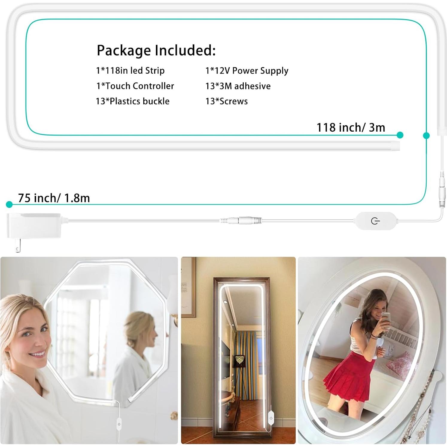 Tira de Luz LED de Maquillaje Emafort 300cm 6000K Regulable