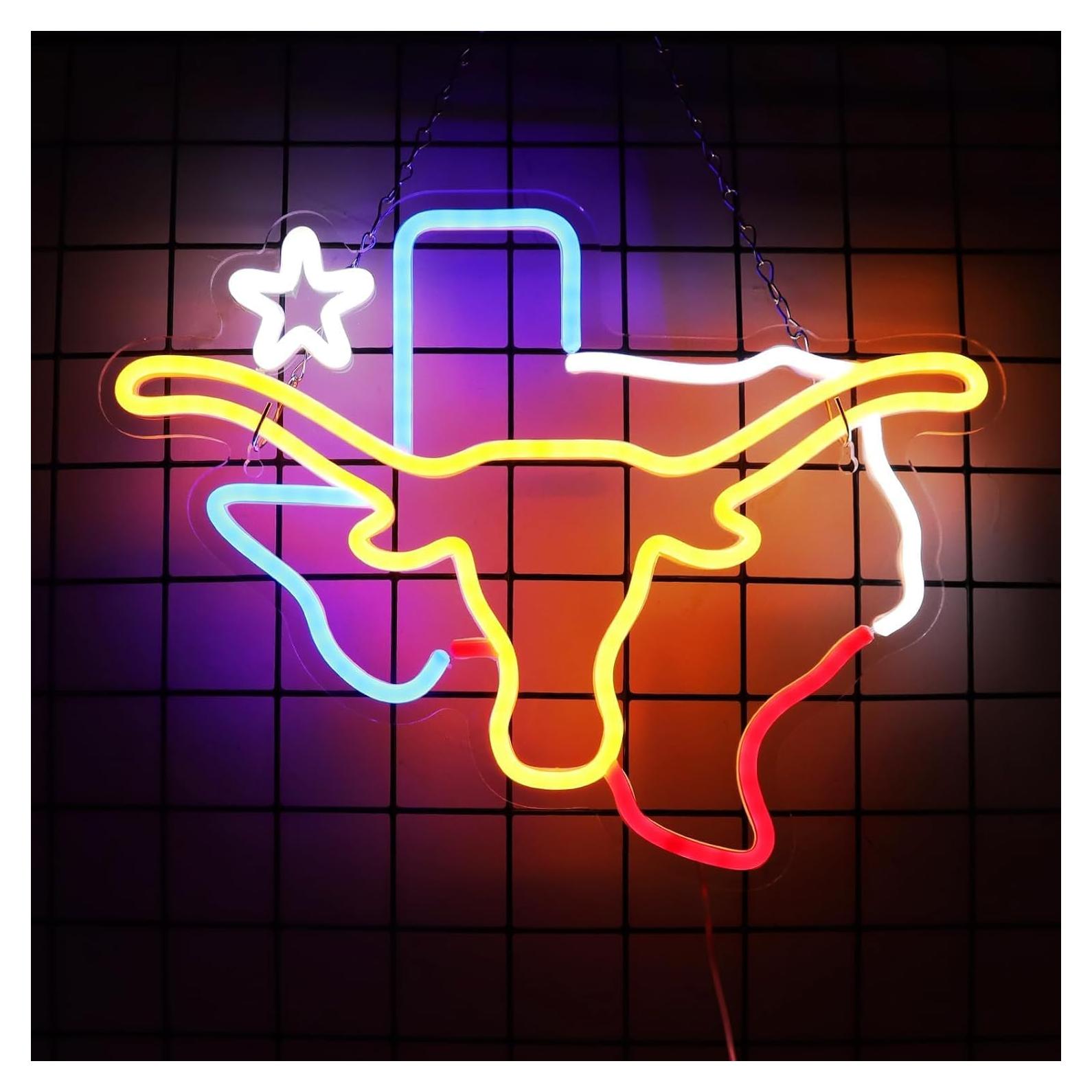 Letrero de Neón TEXAS Longhorn LED 38x30 cm para Decoración