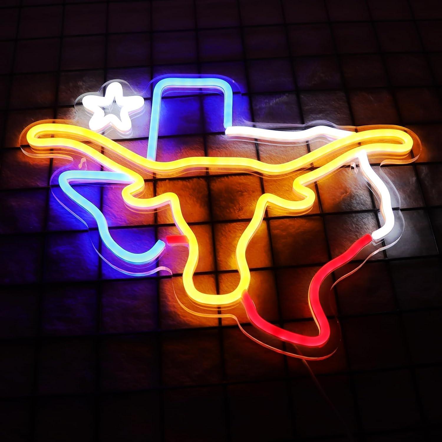 Letrero de Neón TEXAS Longhorn LED 38x30 cm para Decoración