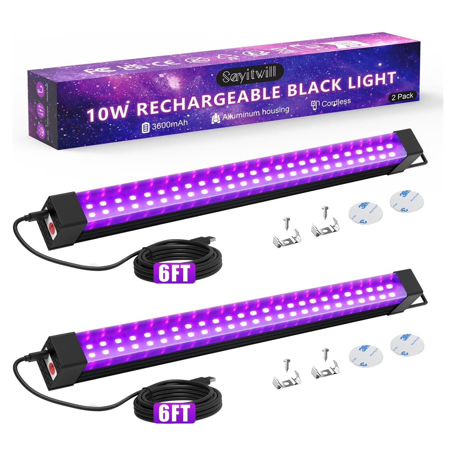 Barra de Luz Negra Recargable Sayitwill 2 Paquetes 10W