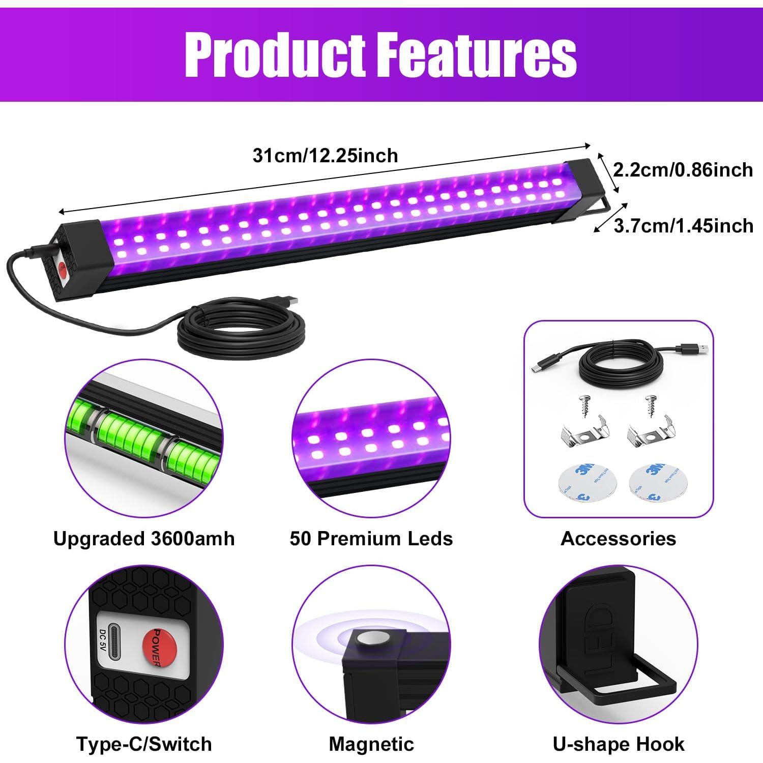 Barra de Luz Negra Recargable Sayitwill 2 Paquetes 10W