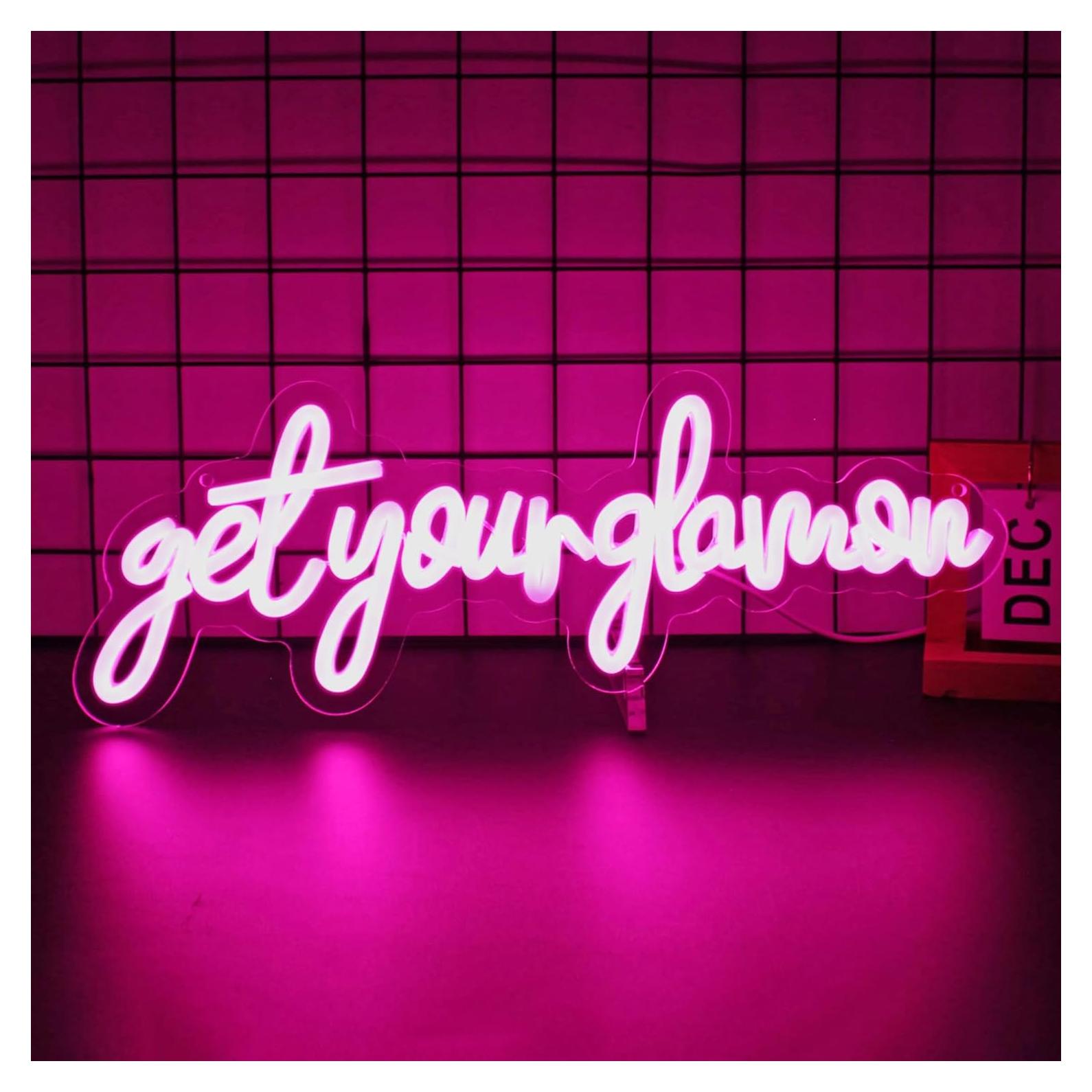 Letrero Neón LED Rosa Consigue Tu Glamour para Decoración