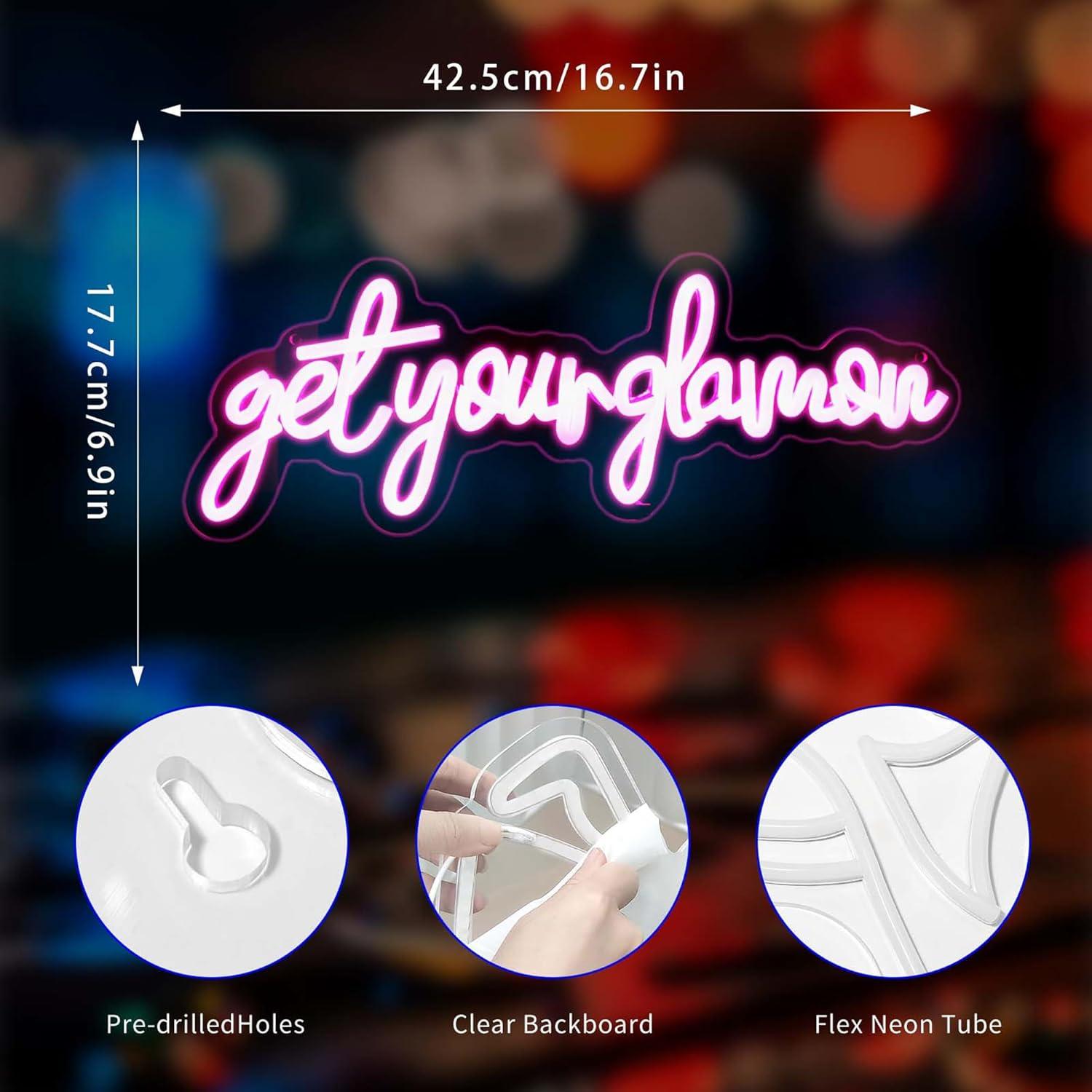 Letrero Neón LED Rosa Consigue Tu Glamour para Decoración