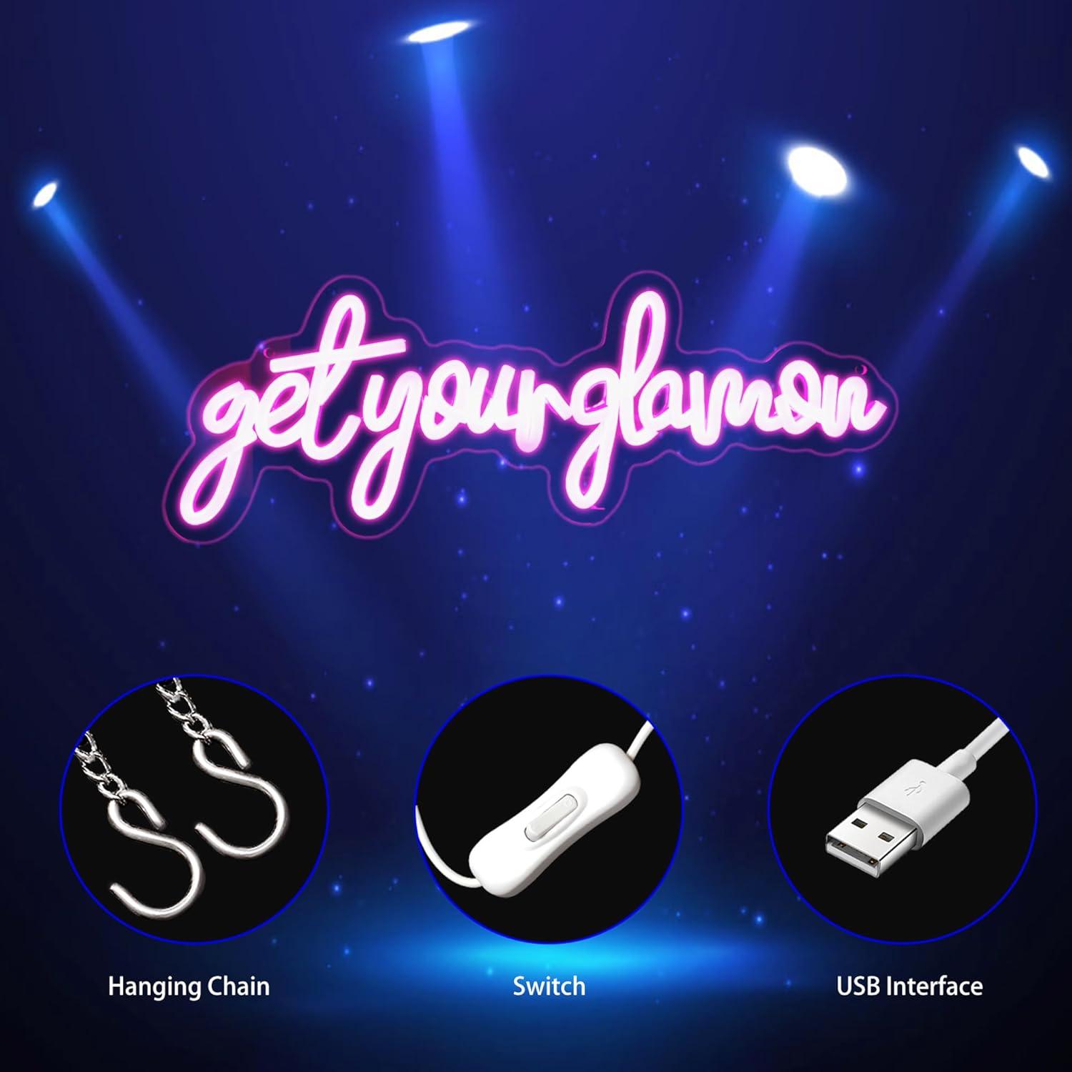 Letrero Neón LED Rosa Consigue Tu Glamour para Decoración