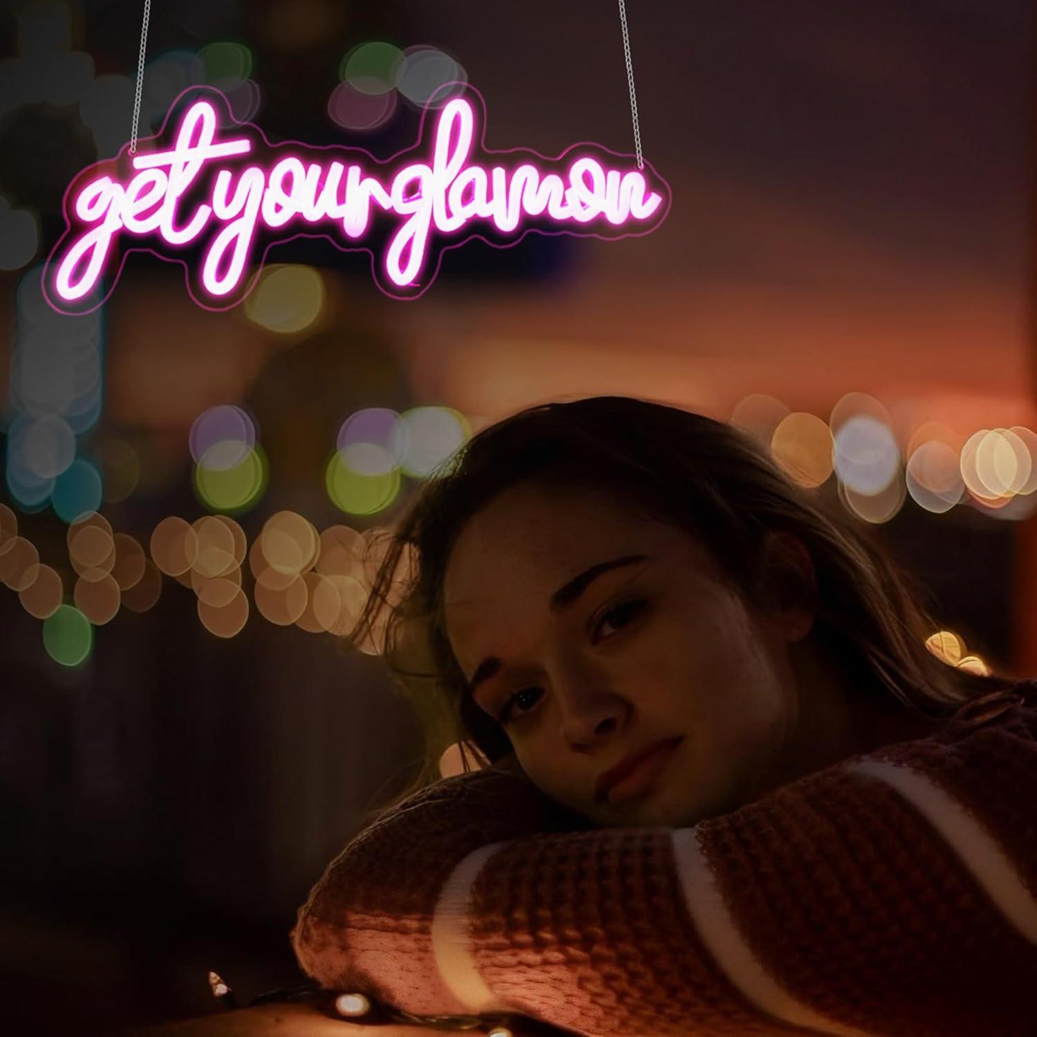 Letrero Neón LED Rosa Consigue Tu Glamour para Decoración