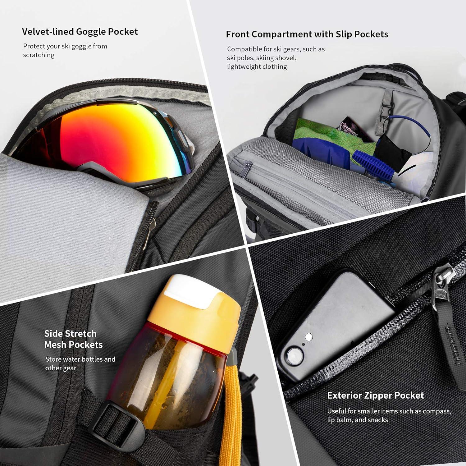 Mochila de Esquí Unigear 22L Impermeable Negra para Senderismo