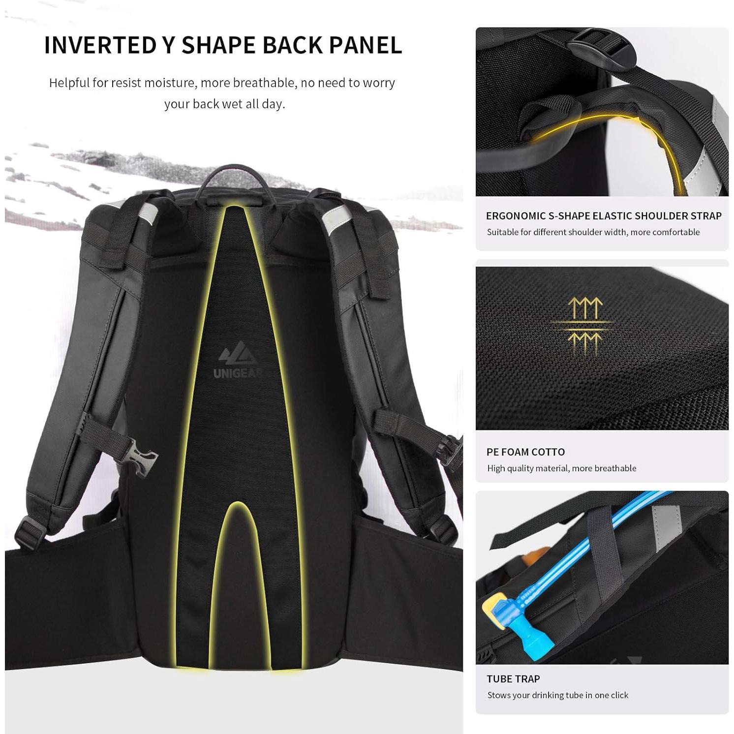 Mochila de Esquí Unigear 22L Impermeable Negra para Senderismo