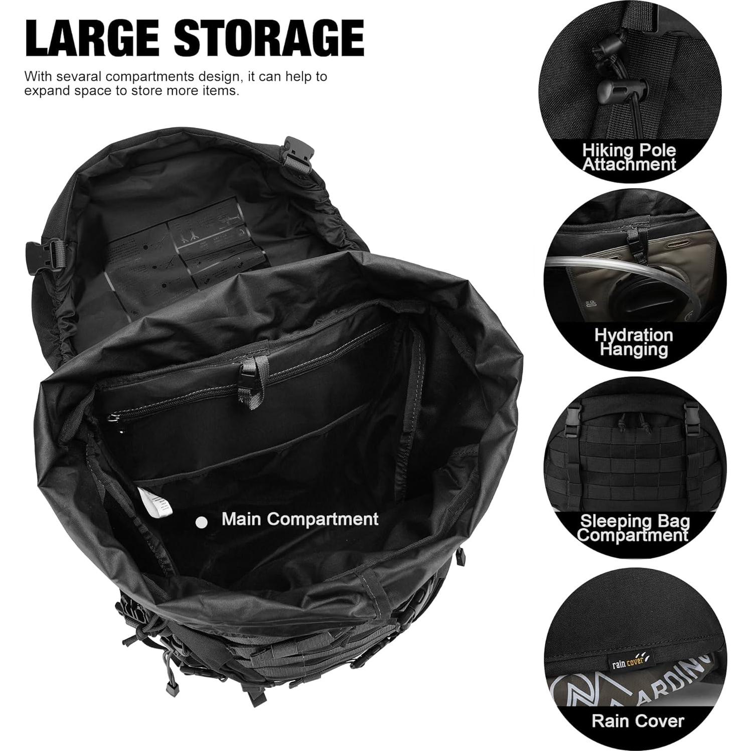 Mochila de Senderismo Mardingtop 70L con Funda para Lluvia