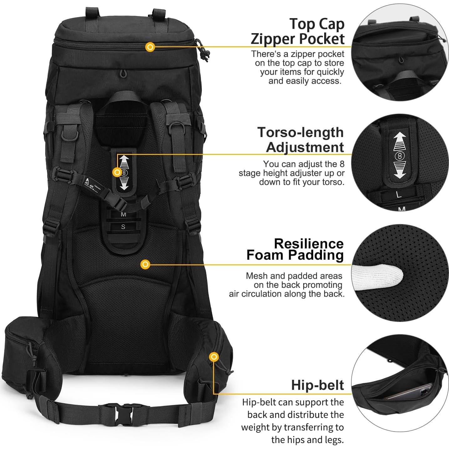 Mochila de Senderismo Mardingtop 70L con Funda para Lluvia