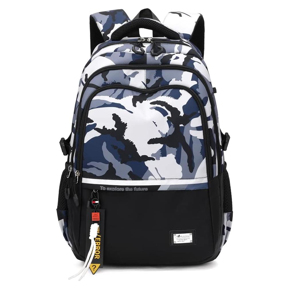 Mochila Escolar Camuflaje Azul para Niños 33x20x49cm