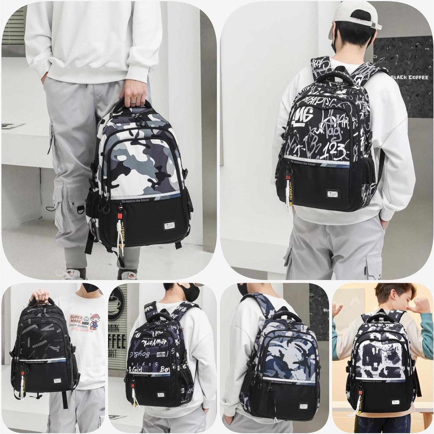 Mochila Escolar Camuflaje Azul para Niños 33x20x49cm