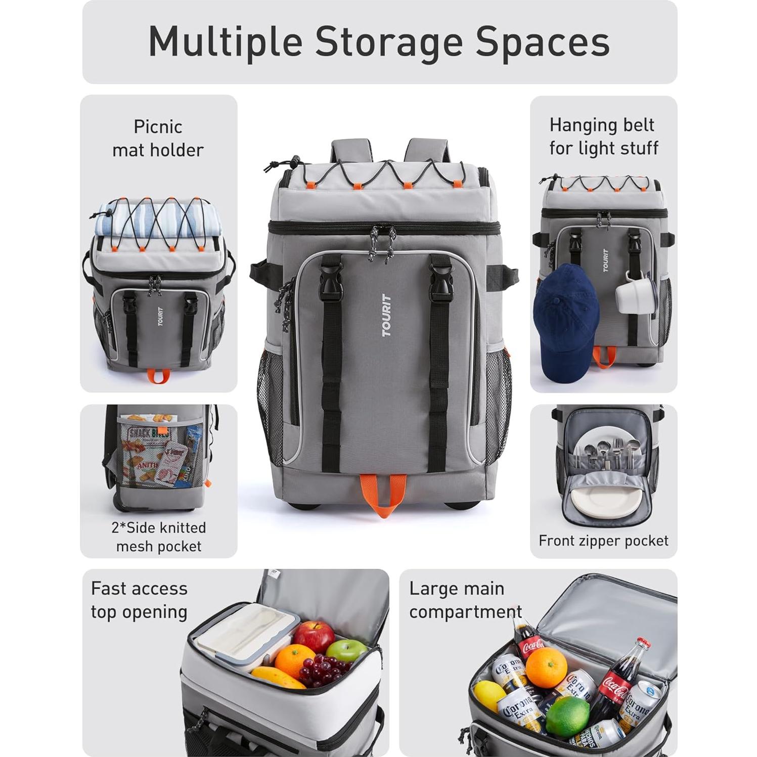 Mochila Enfriadora Rodante TOURIT 30L Doble Nivel Gris