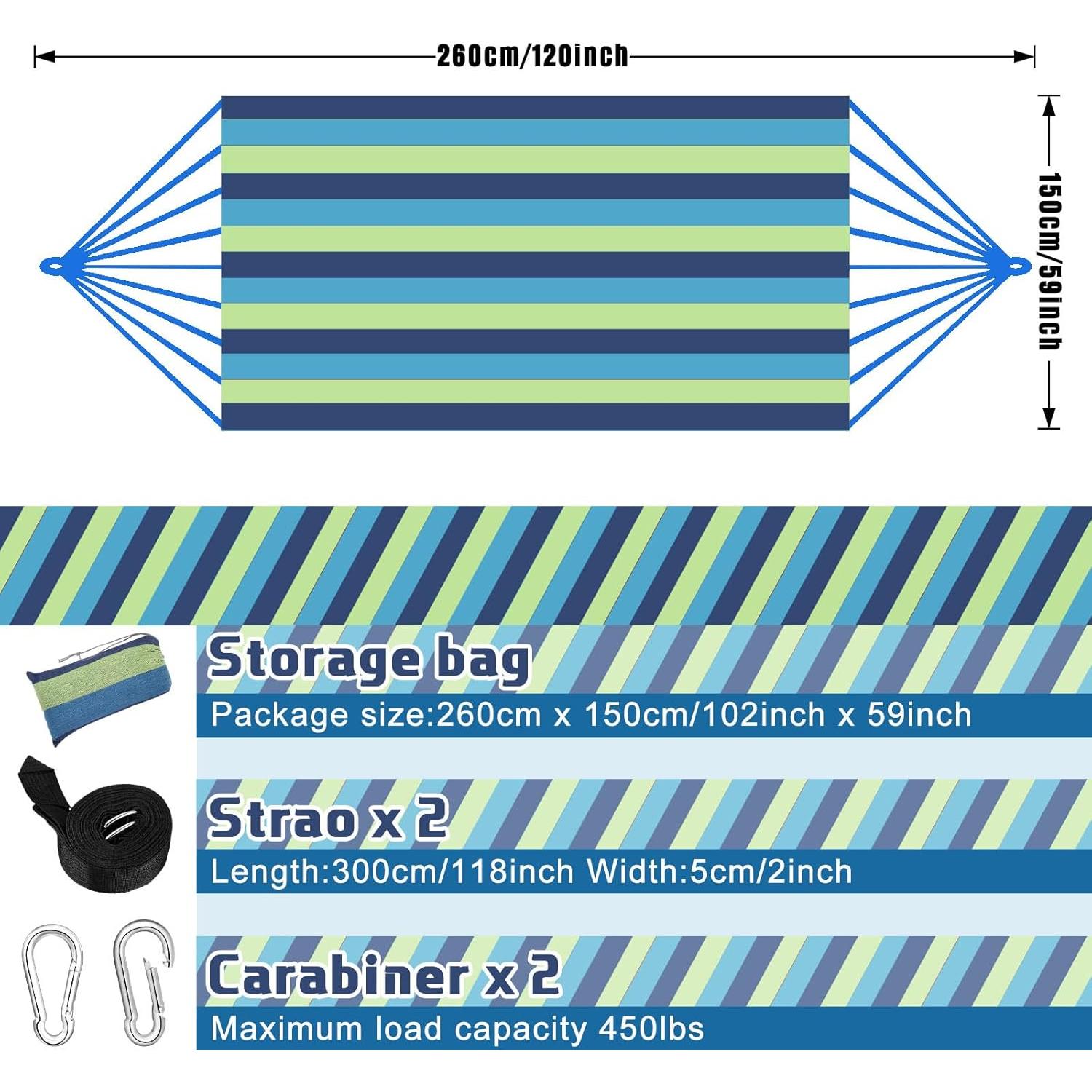 Hamaca Doble Windyun de Algodón 260x150cm 181kg Azul