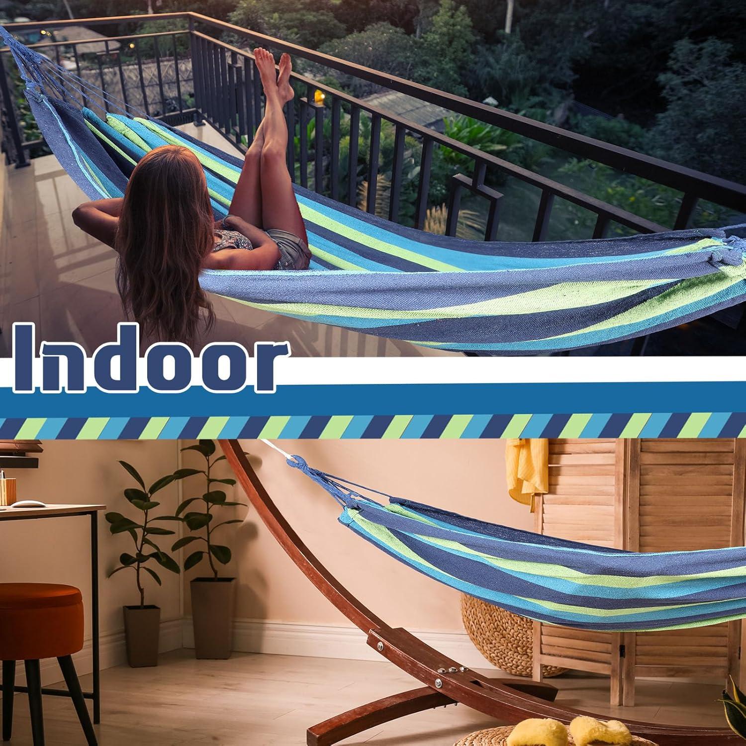 Hamaca Doble Windyun de Algodón 260x150cm 181kg Azul