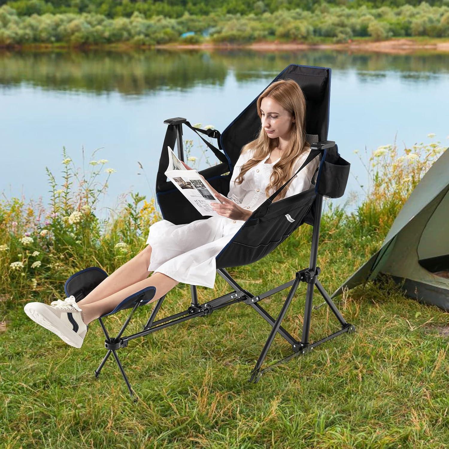 Silla de Camping Tangkula Plegable con Reposapiés Ajustable