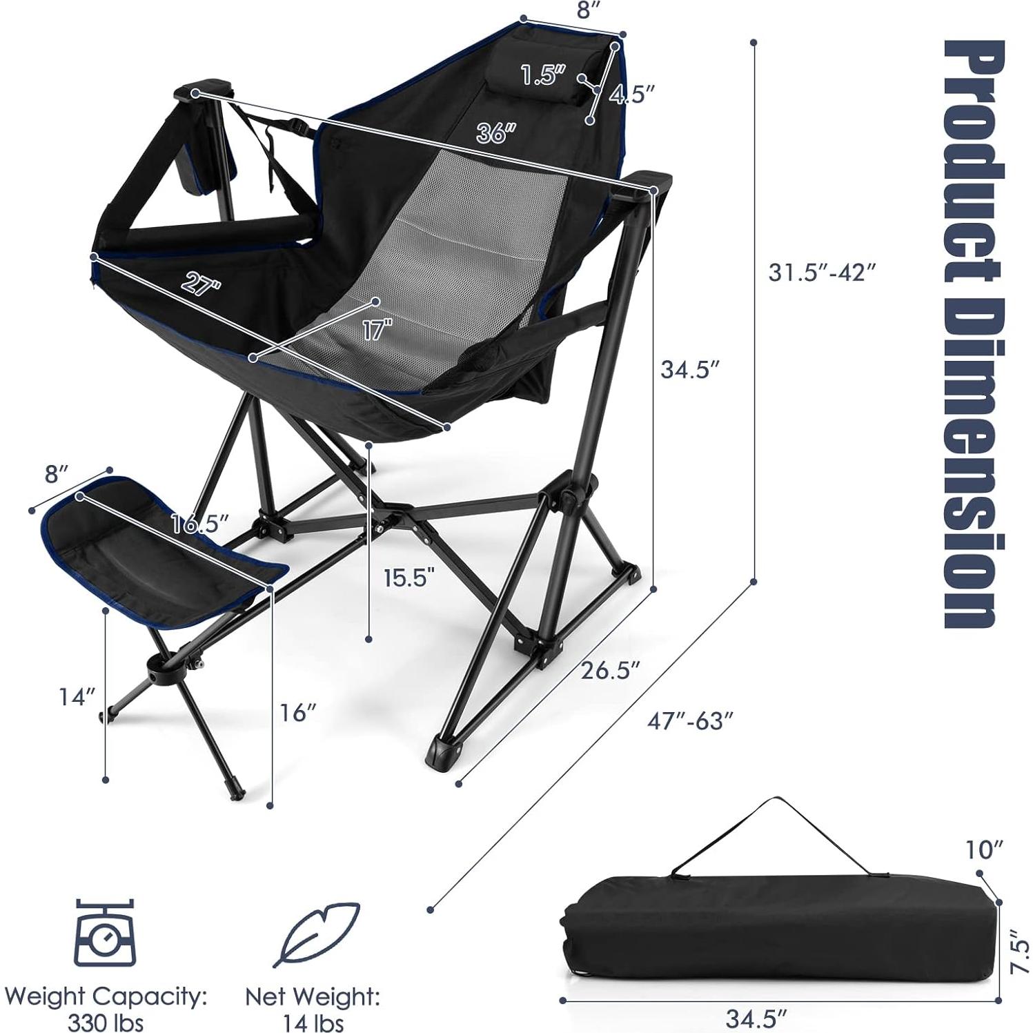 Silla de Camping Tangkula Plegable con Reposapiés Ajustable