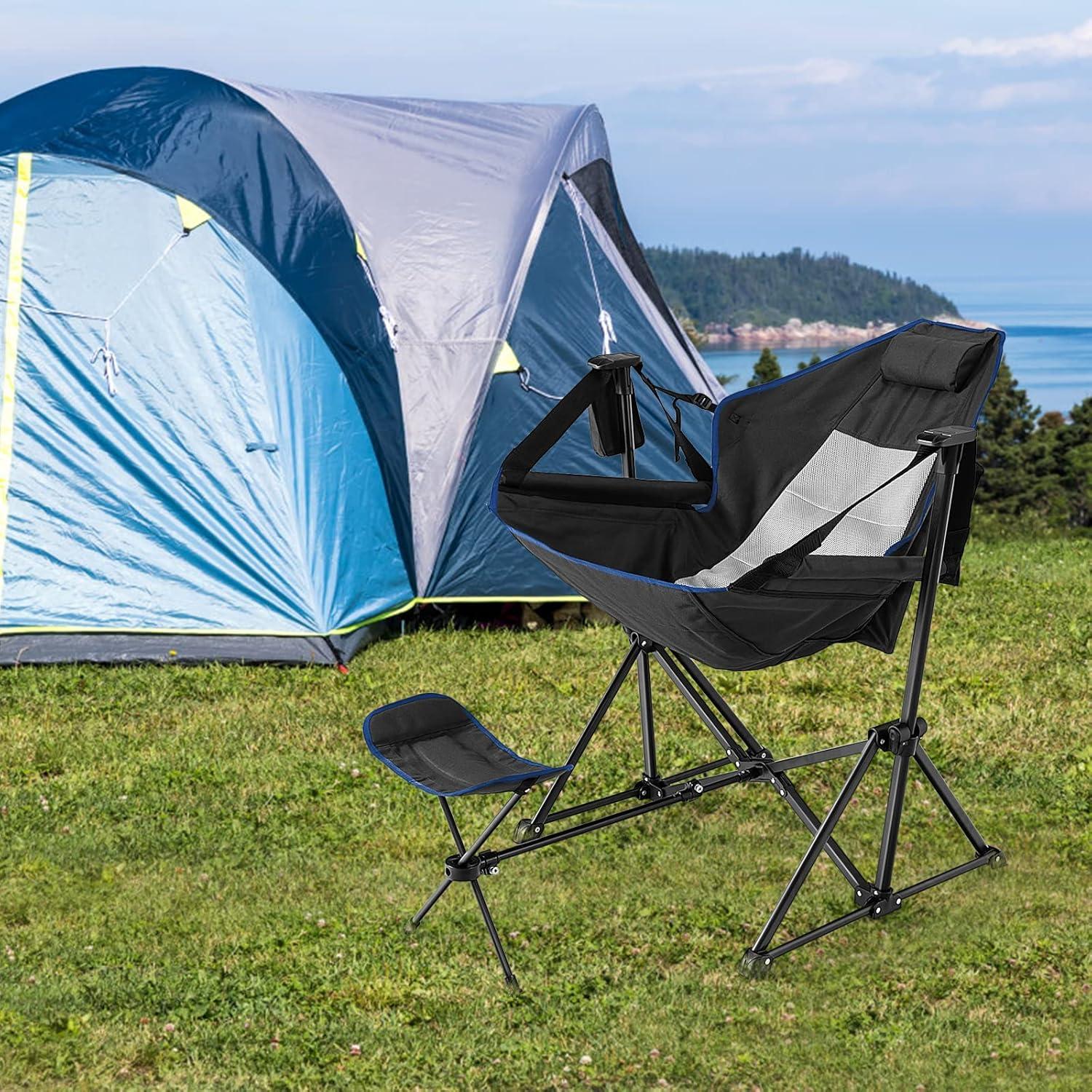 Silla de Camping Tangkula Plegable con Reposapiés Ajustable