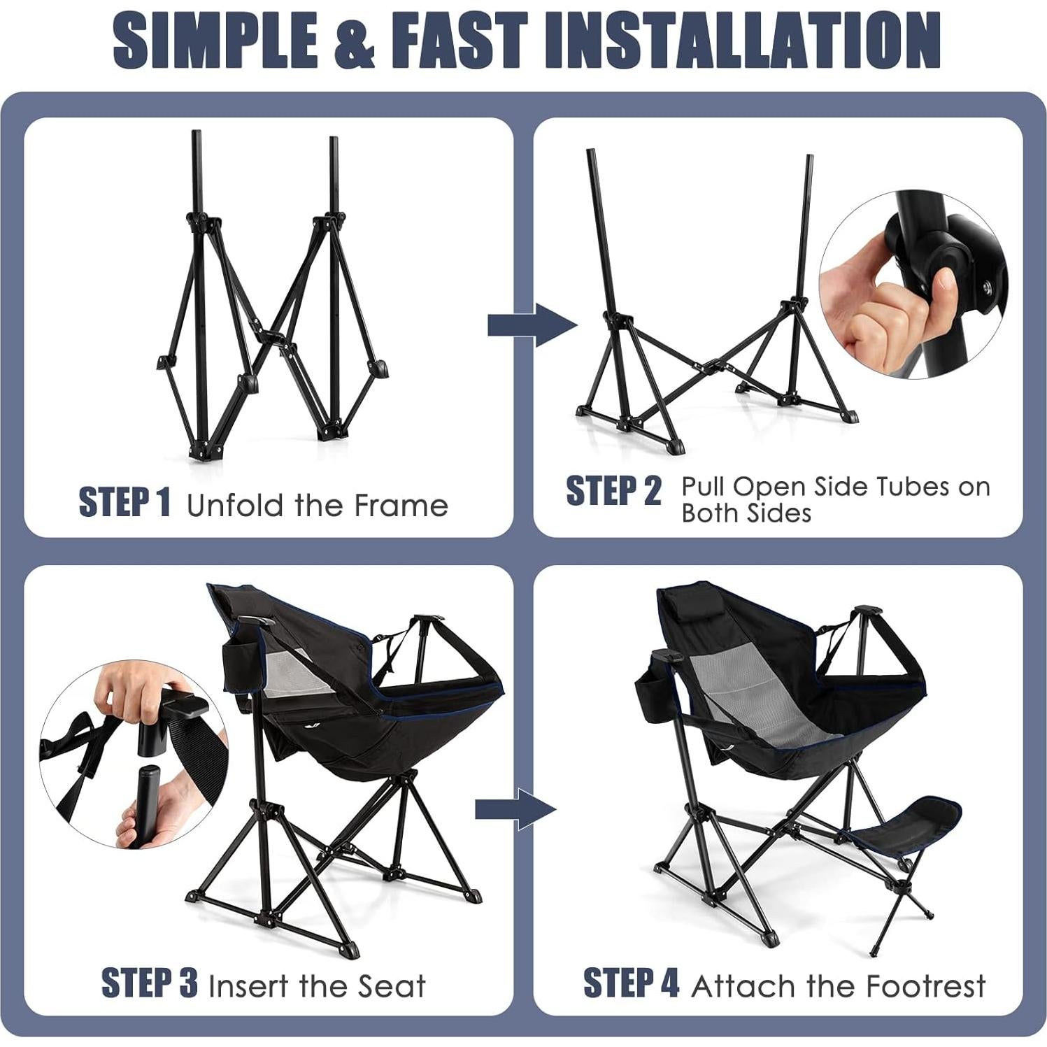 Silla de Camping Tangkula Plegable con Reposapiés Ajustable