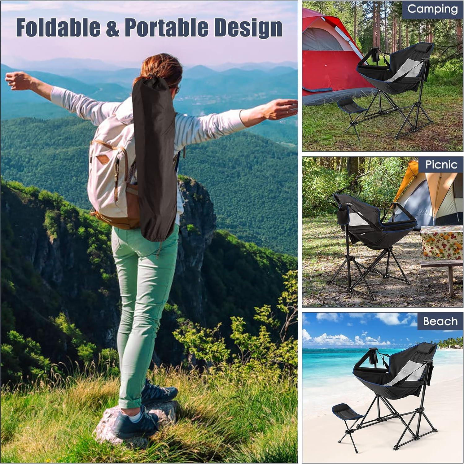 Silla de Camping Tangkula Plegable con Reposapiés Ajustable